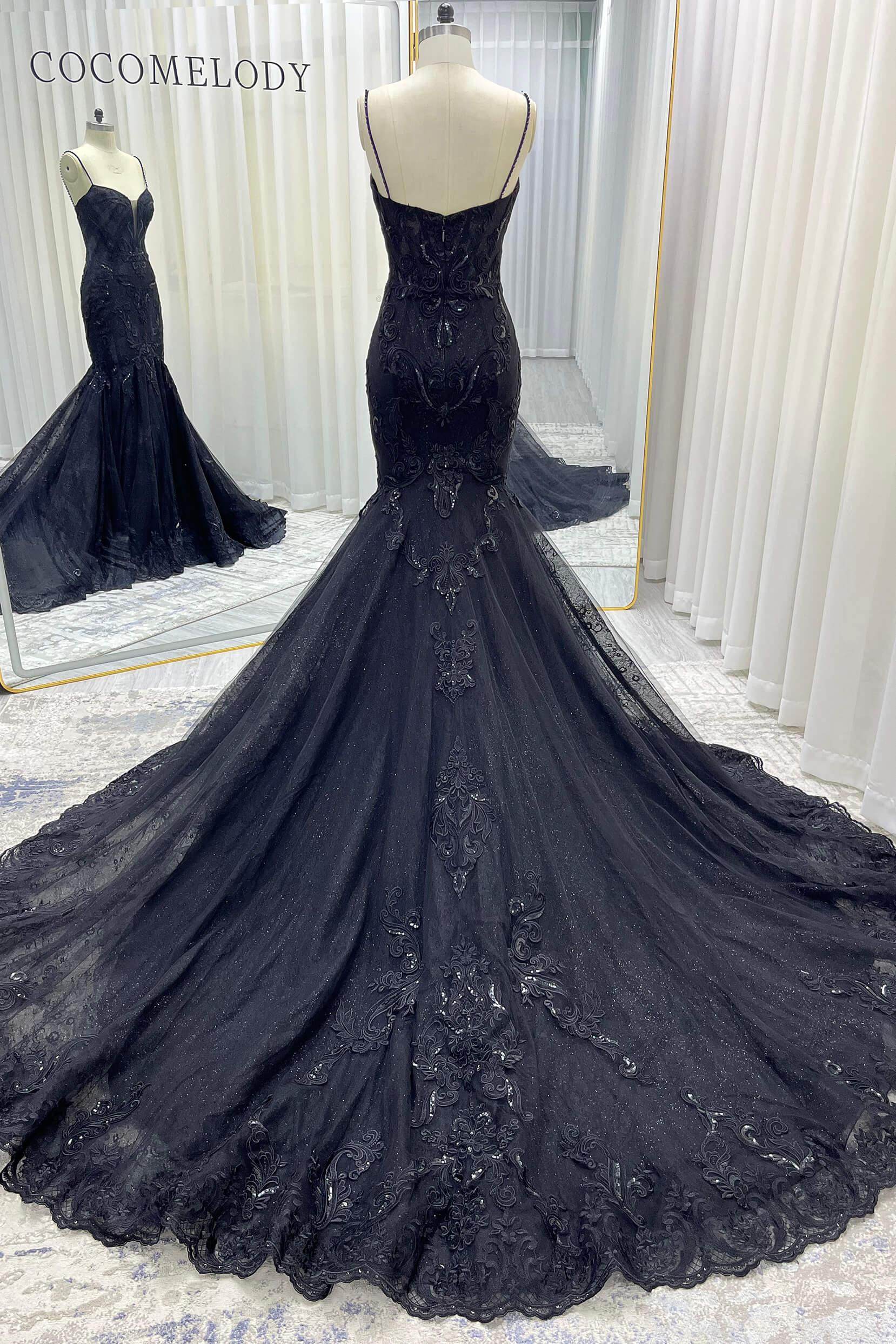 Trumpet-Mermaid Court Train Glitter Tulle Wedding Dress VBCW3529