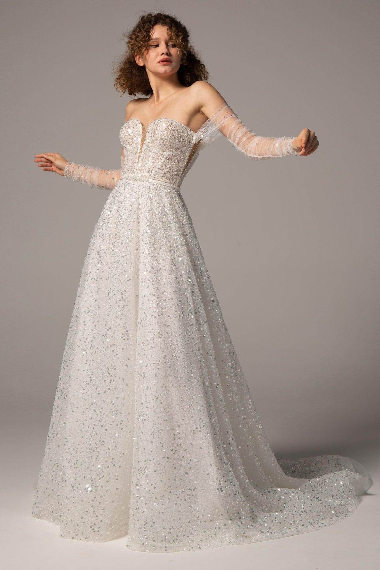 A-Line Court Train Sequined Wedding Dress VBCW2381