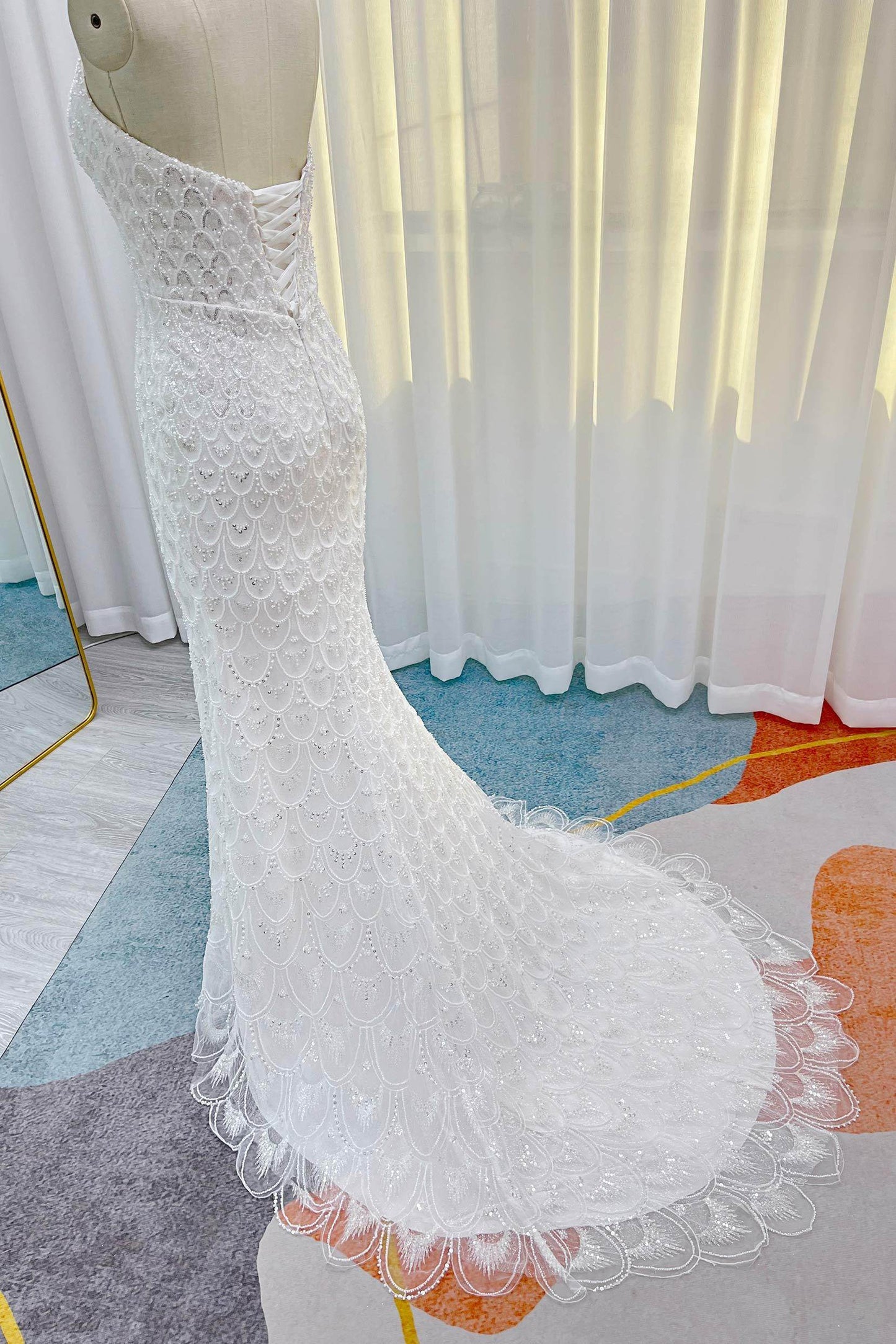 Trumpet-Mermaid Court Train Lace Tulle Wedding Dress VBCW3252