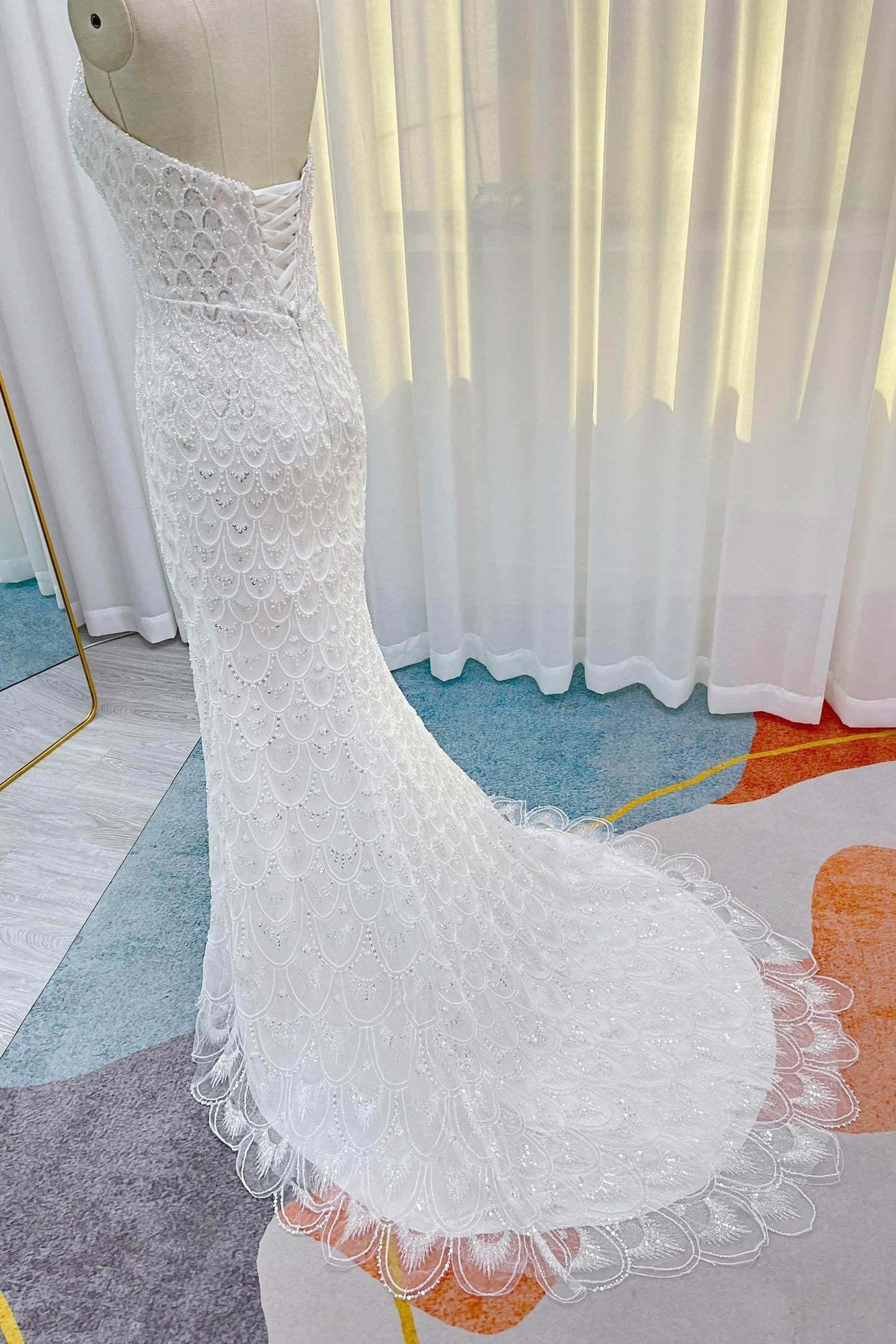 Trumpet-Mermaid Court Train Lace Tulle Wedding Dress VBCW3252