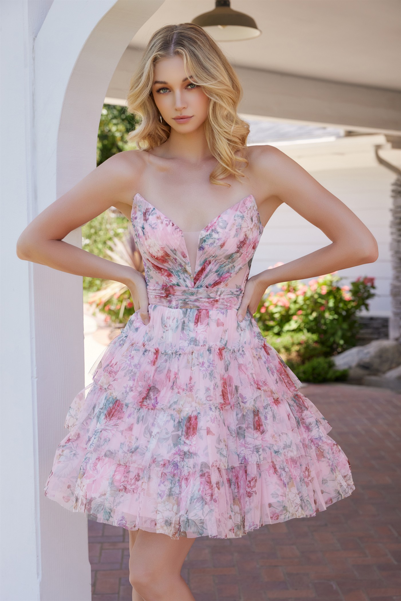 Chic And Graceful Strapless Flower Print Chiffon Dress
