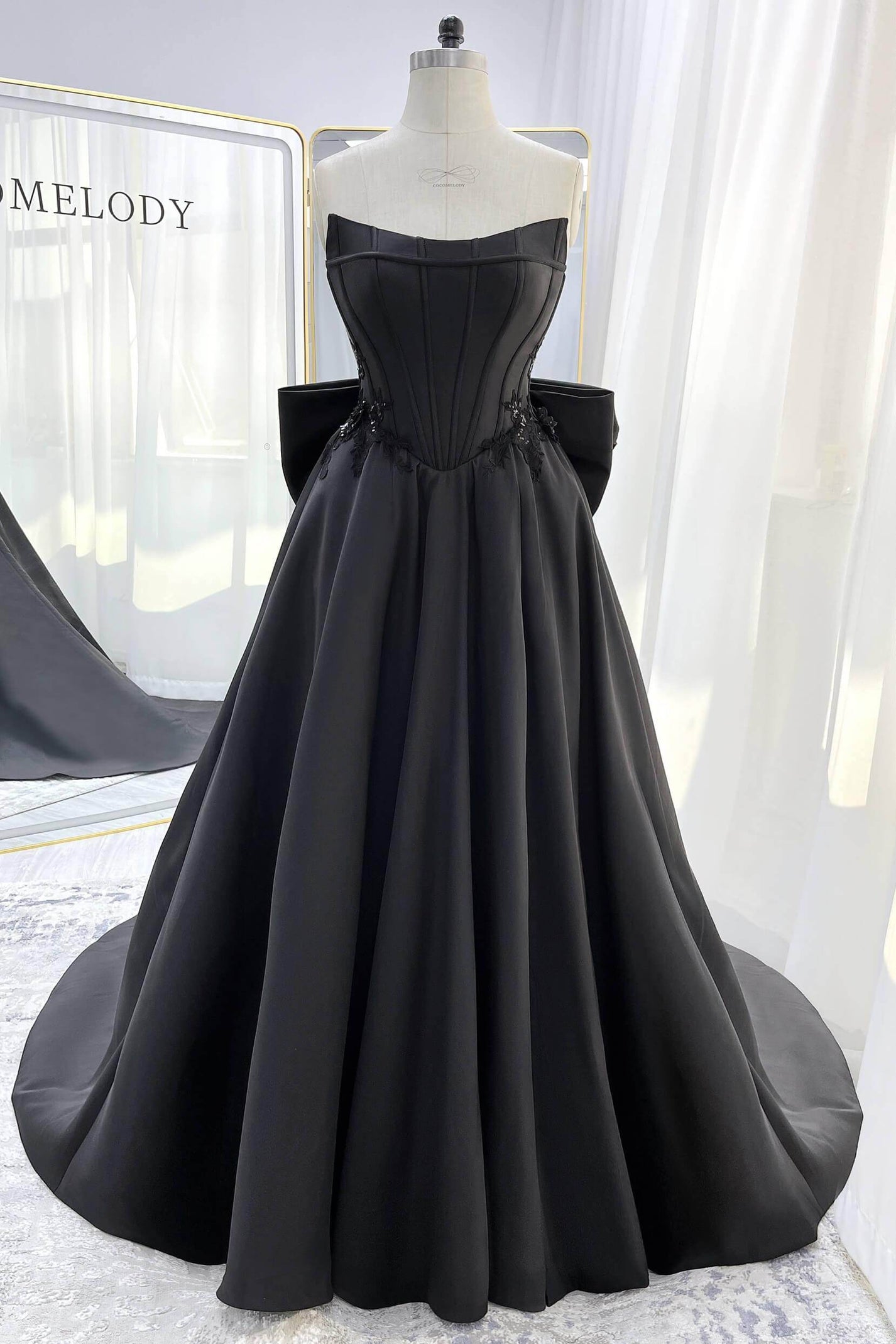 A-Line Court Train Mikado Tulle Wedding Dress VBCW3350