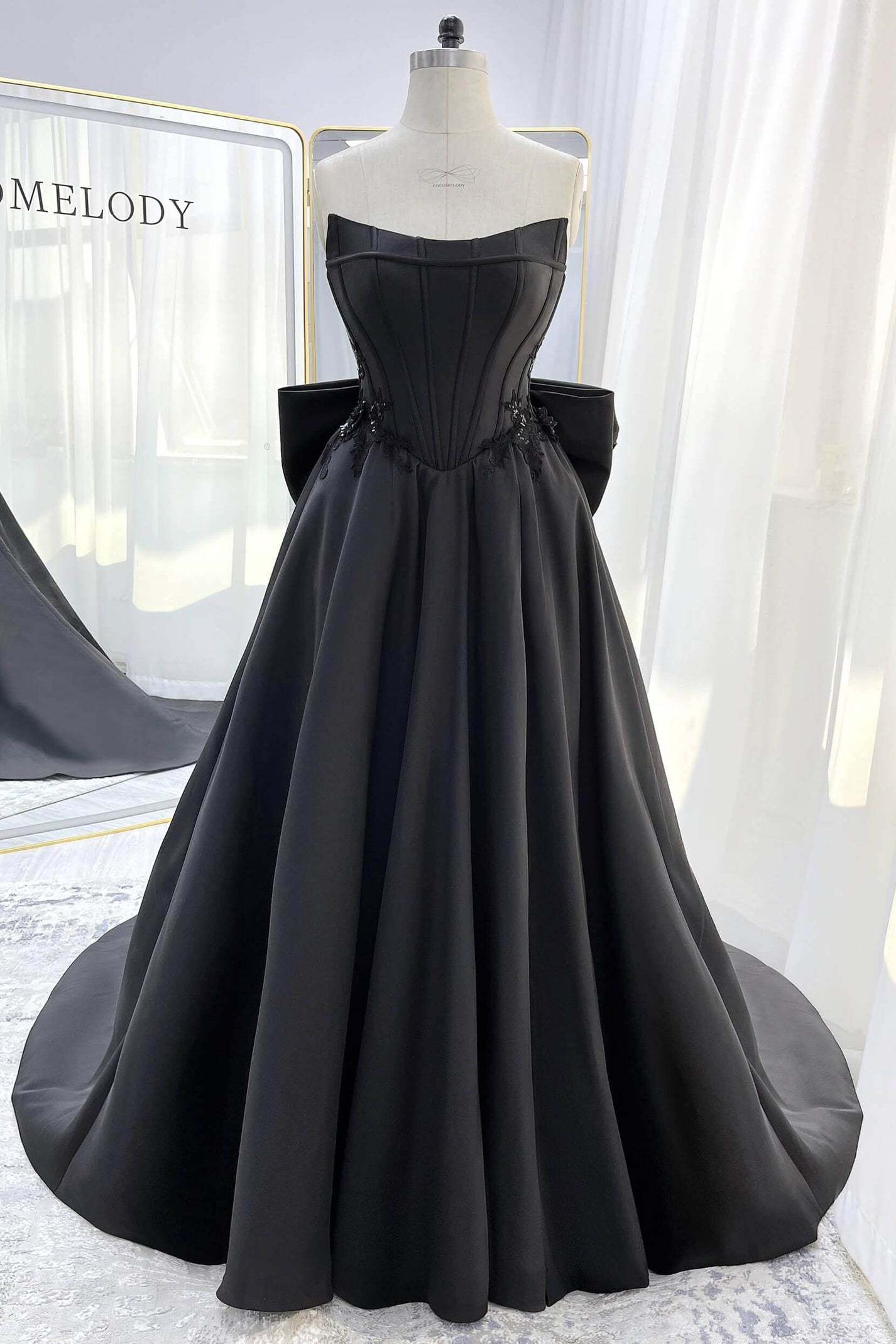 A-Line Court Train Mikado Tulle Wedding Dress VBCW3350