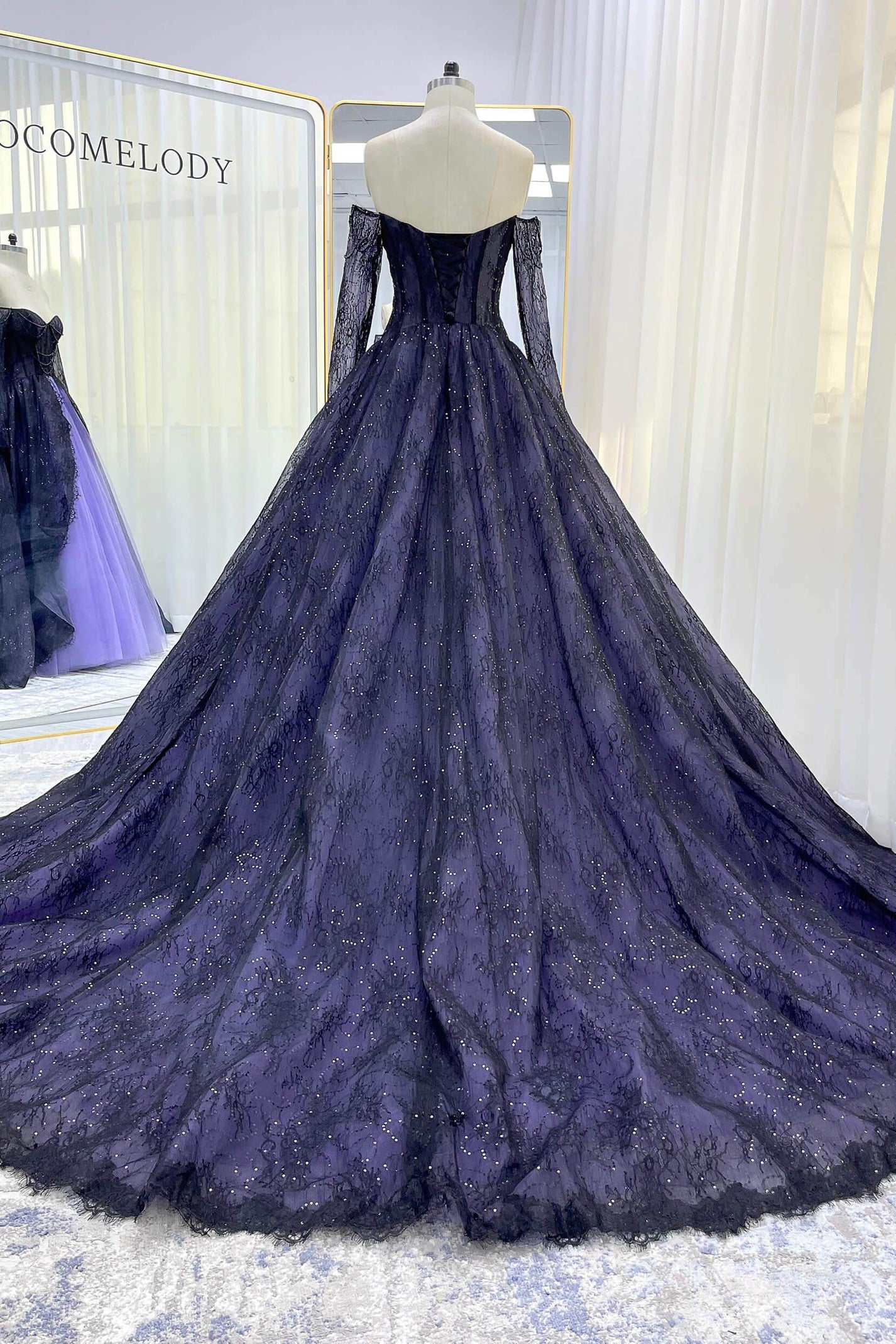 A-Line Chapel Train Sequined Lace Tulle Wedding Dress VBCW3351