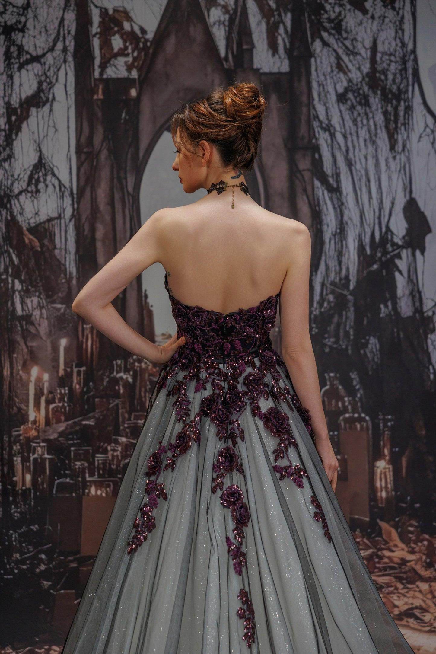 A-Line Court Train Lace Tulle Wedding Dress VBCW3345