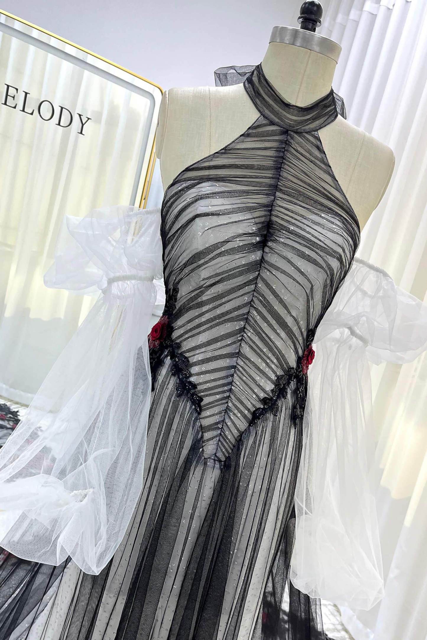 A-Line Cathedral Train Glitter Sparkle Tulle Wedding Dress VBCW3349