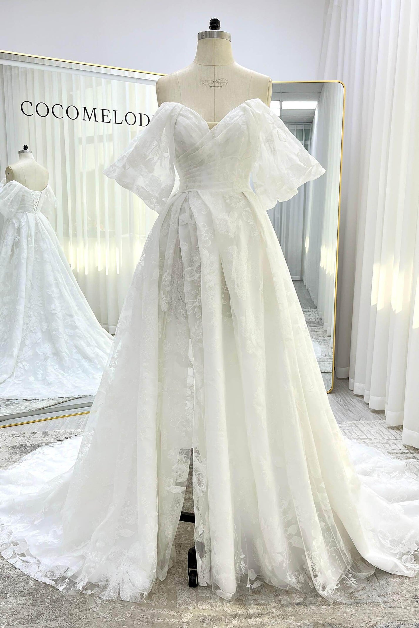 A-Line Court Train Glitter Wedding Dress VBCW3340