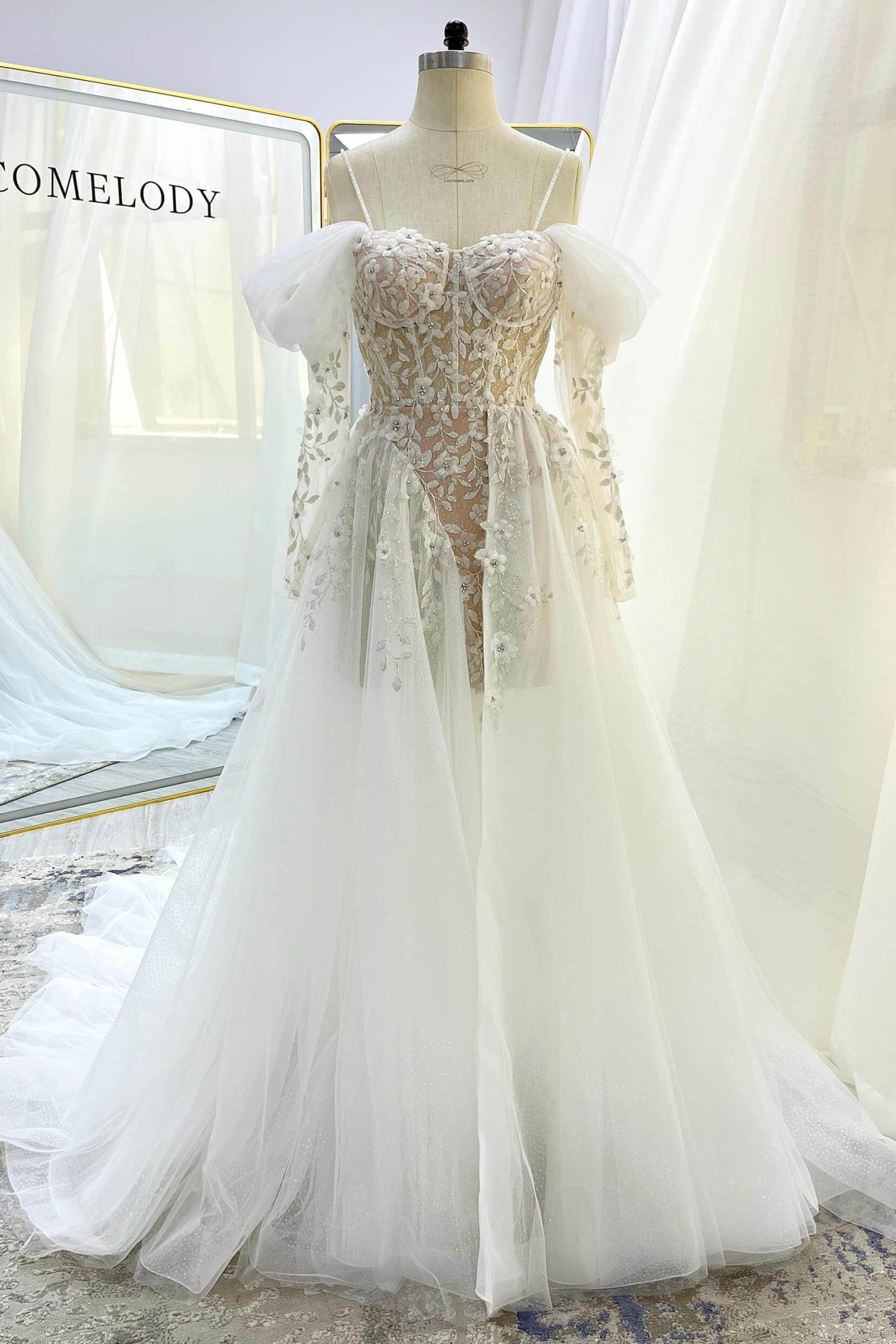 A-Line Court Train Tulle Wedding Dress VBCW3343