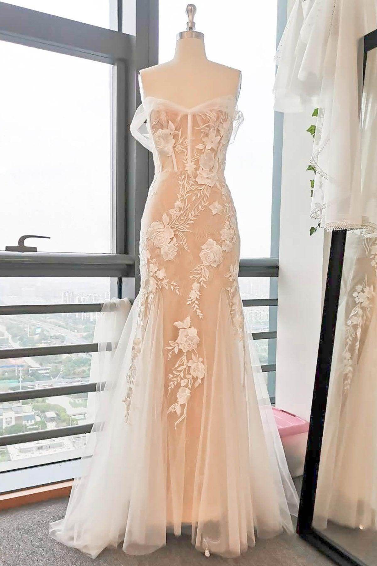 Sheath Sweep-Brush Train Lace Tulle Wedding Dress VBCW2747