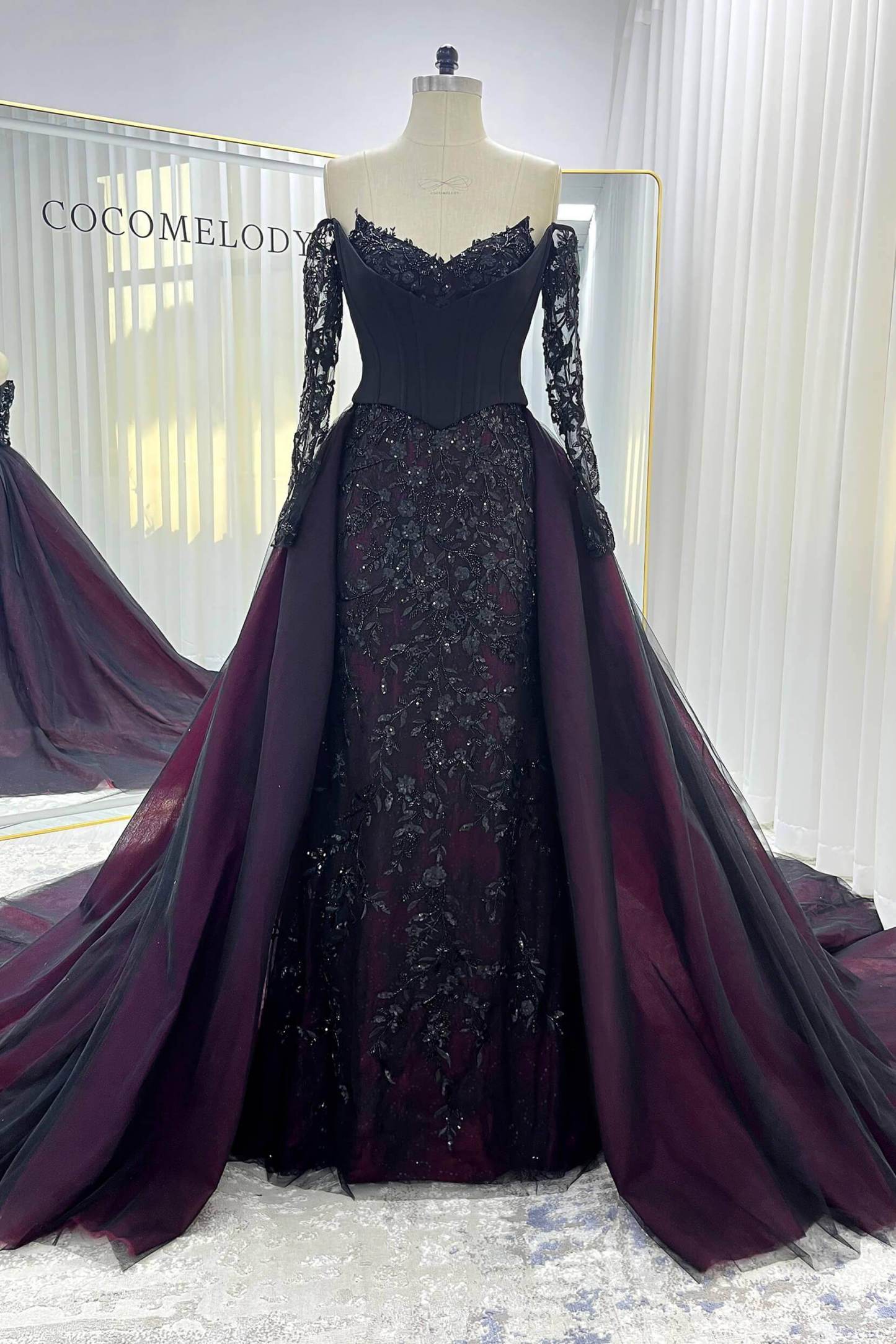 Trumpet-Mermaid Chapel Train Lace Tulle Wedding Dress VBCW3344