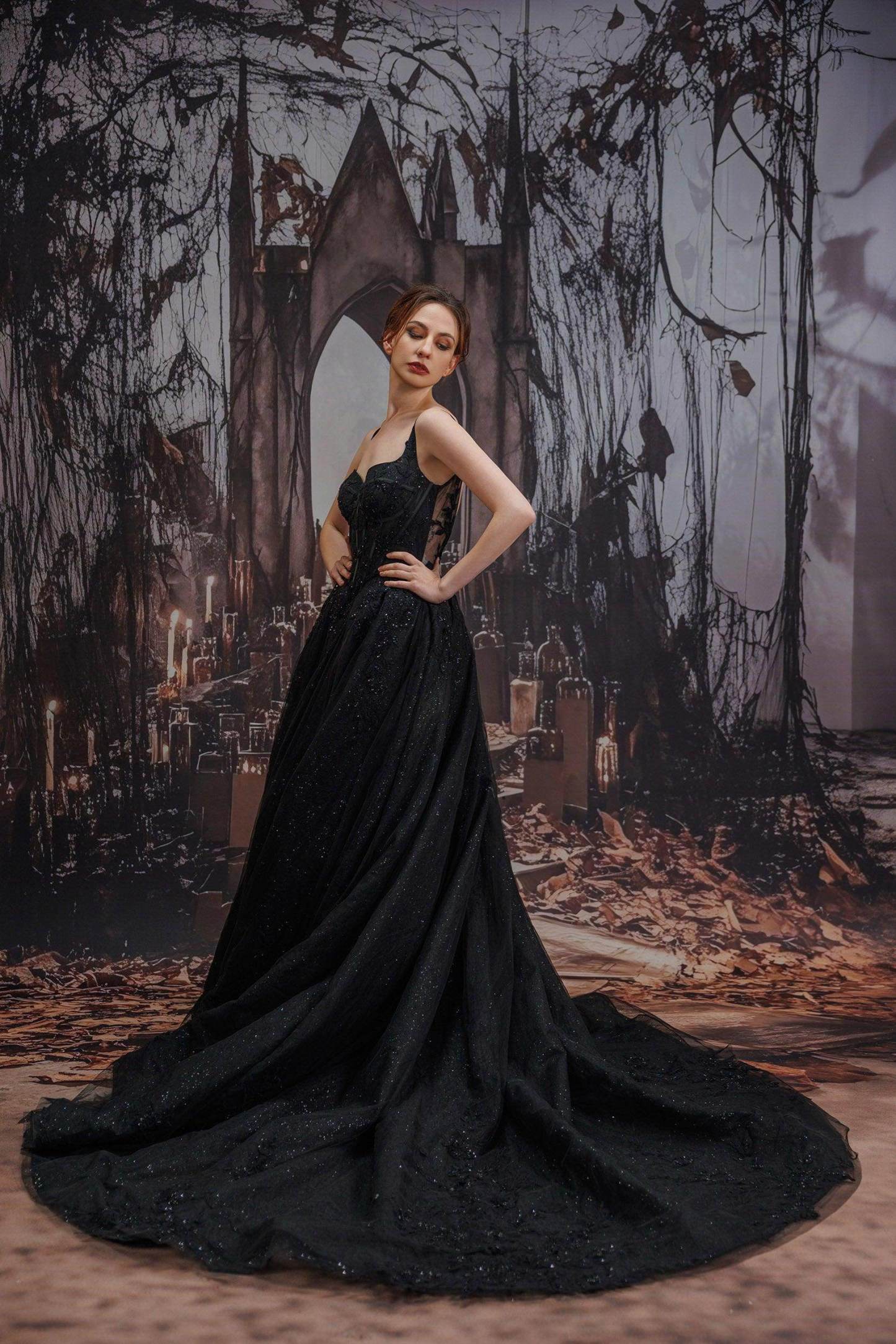 A-Line Court Train Sparkle Tulle Wedding Dress VBCW3528