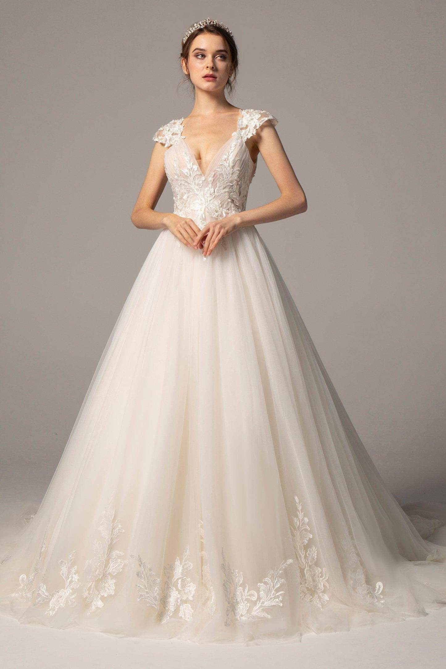 A-Line Court Train Tulle Wedding Dress VBCW2358