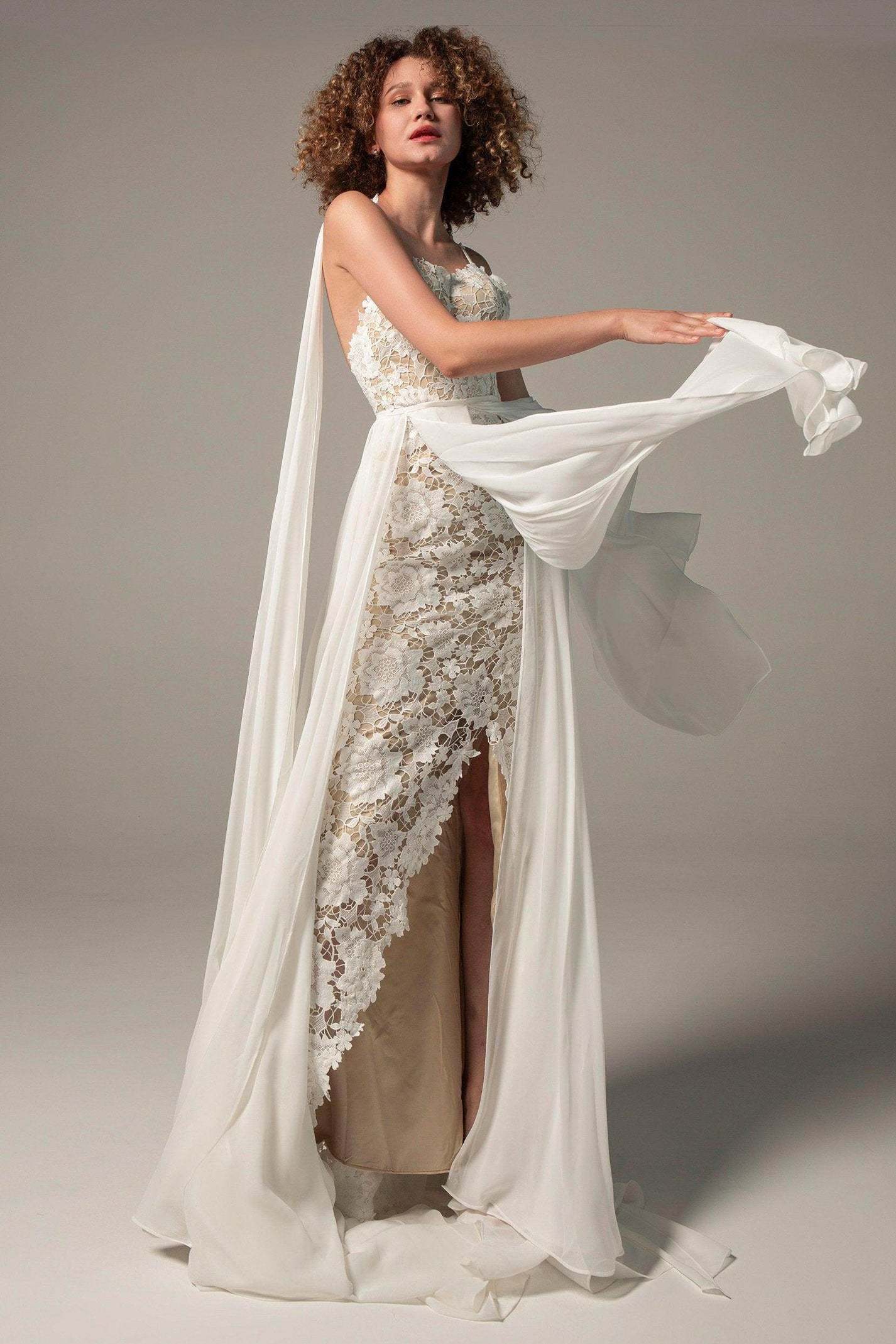 Sheath Sweep-Brush Train Chiffon Lace Wedding Dress VBCW2226