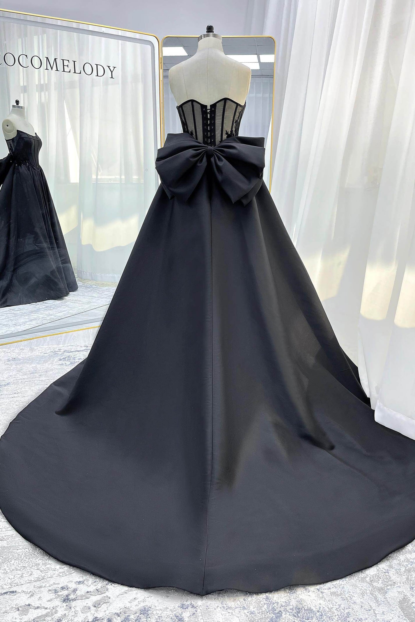 A-Line Court Train Mikado Tulle Wedding Dress VBCW3350