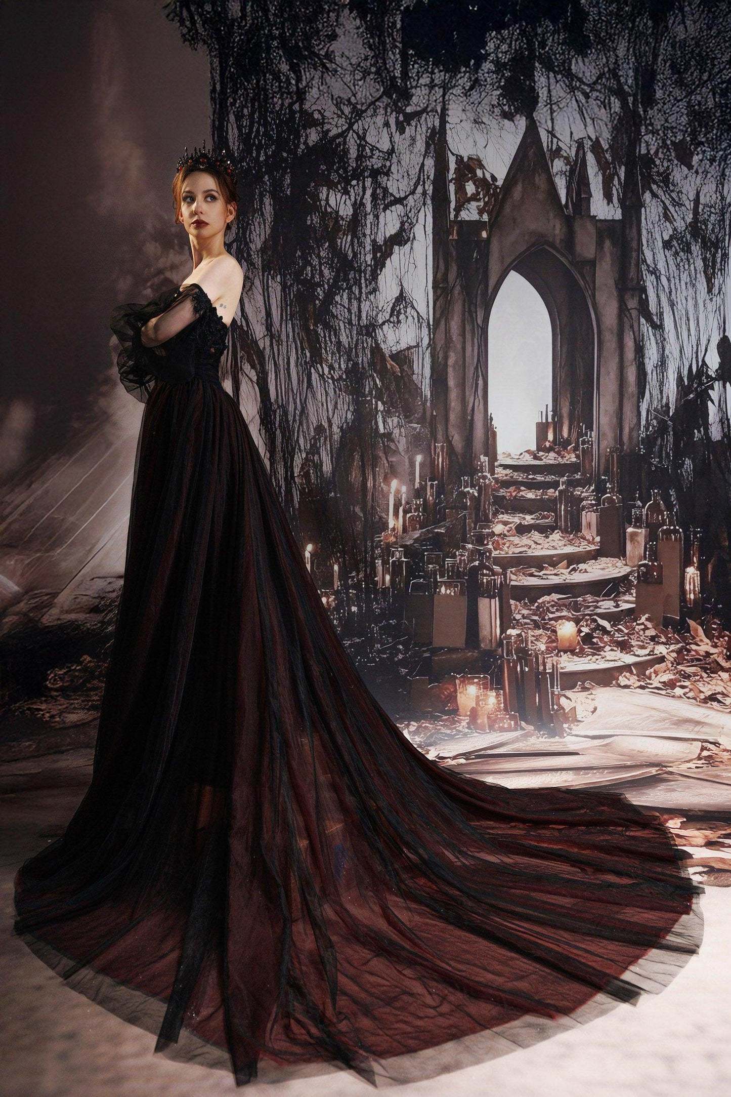 A-Line Chapel Train Lace Tulle Wedding Dress VBCW3353