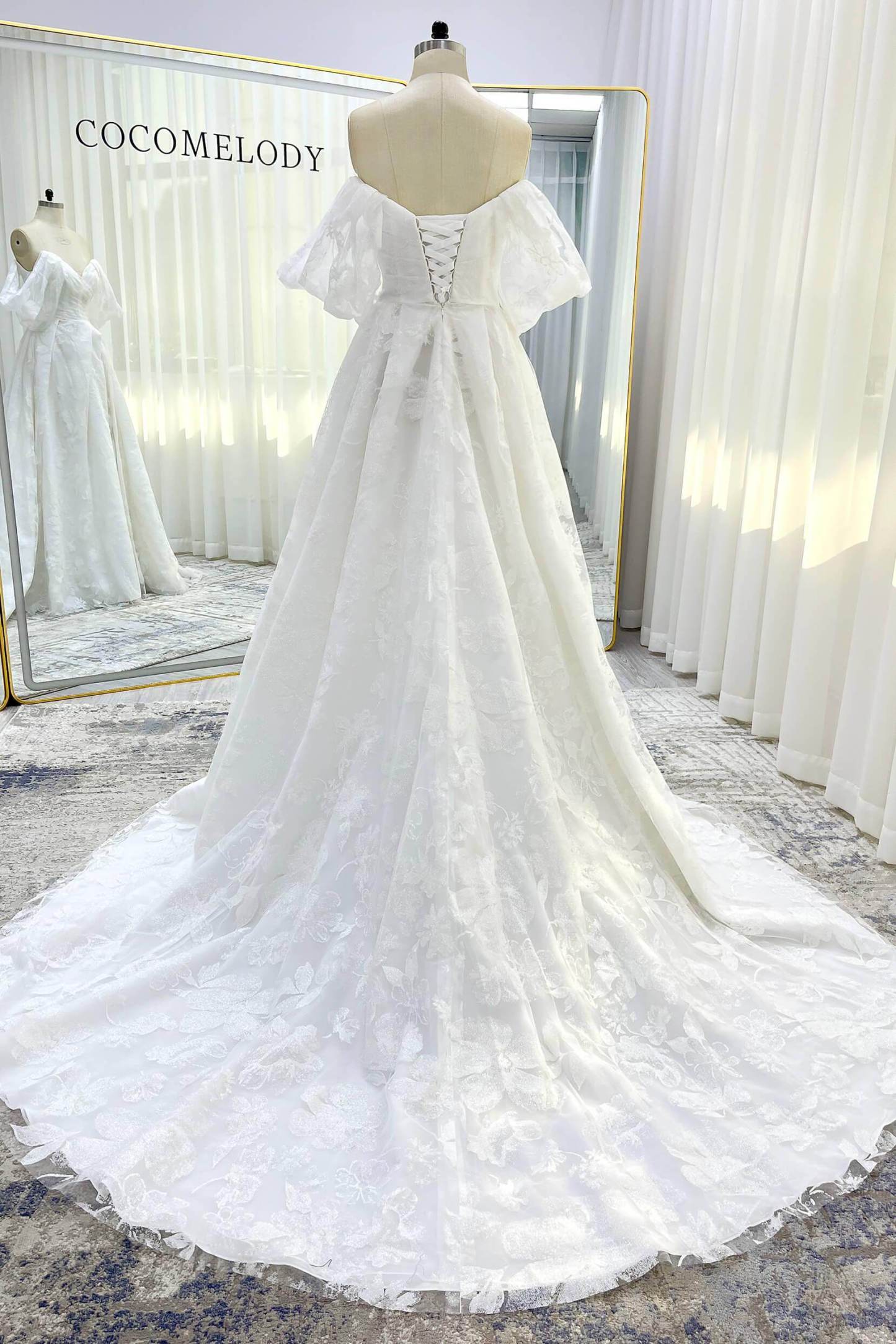 A-Line Court Train Glitter Wedding Dress VBCW3340