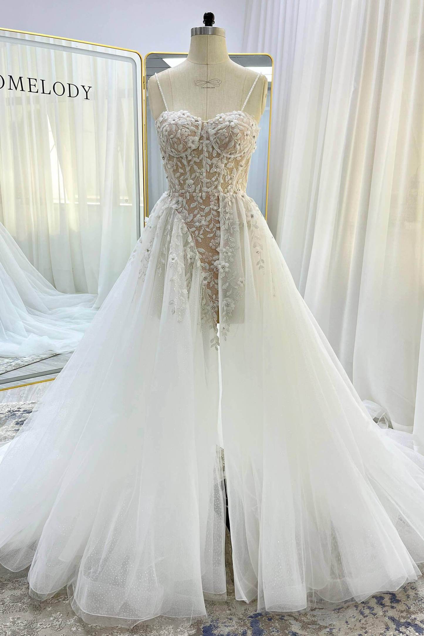 A-Line Court Train Tulle Wedding Dress VBCW3343