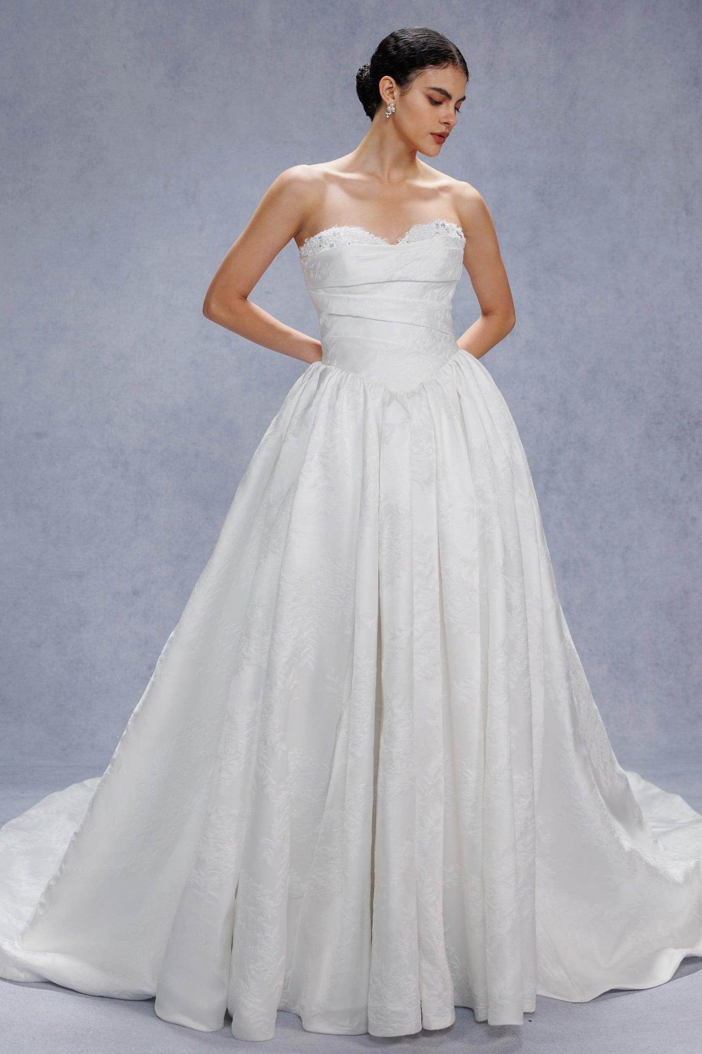 Ball Gown Court Train Jacquard Satin Wedding Dress VBCW3532
