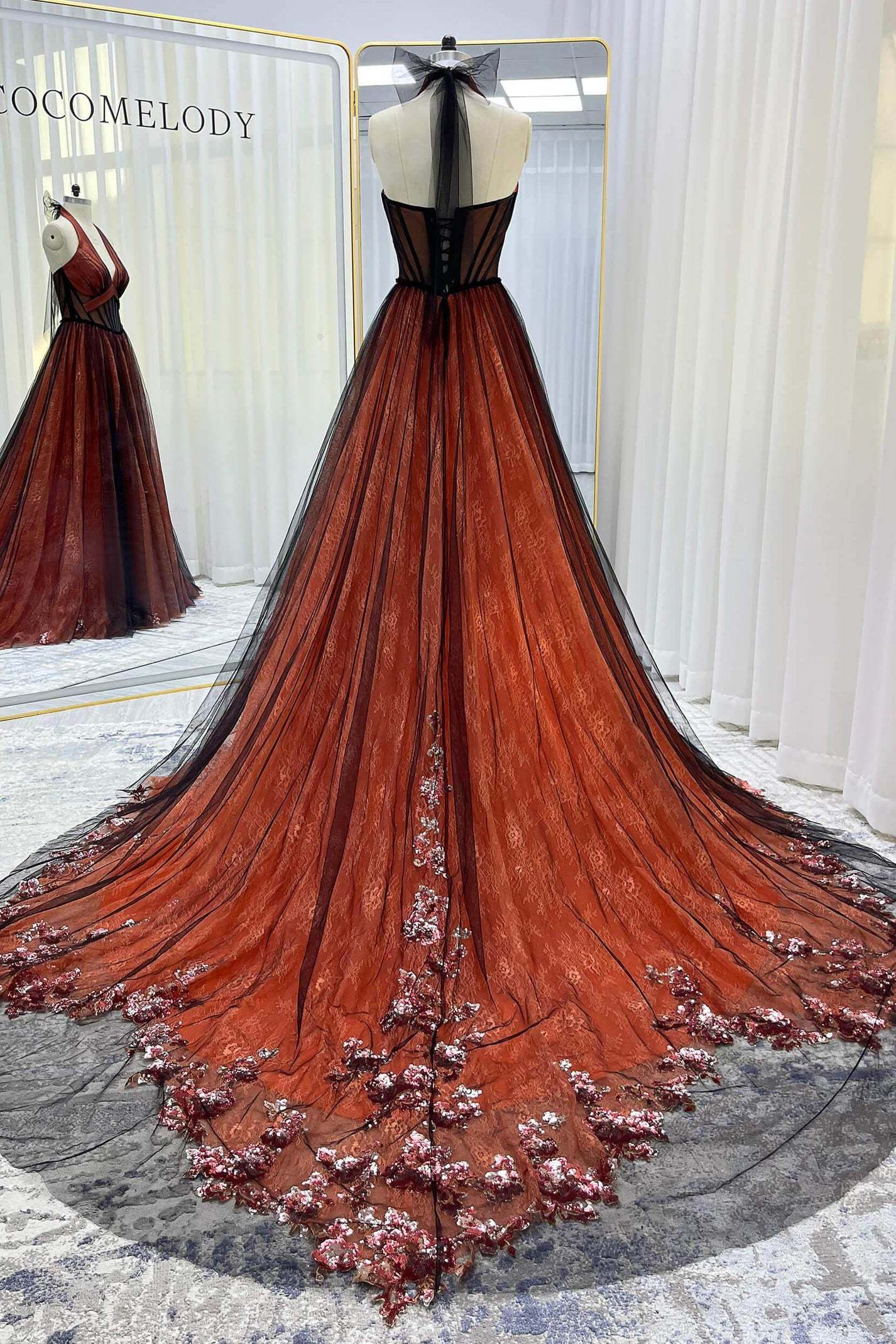 A-Line Chapel Train Sequined Lace Tulle Wedding Dress VBCW3348