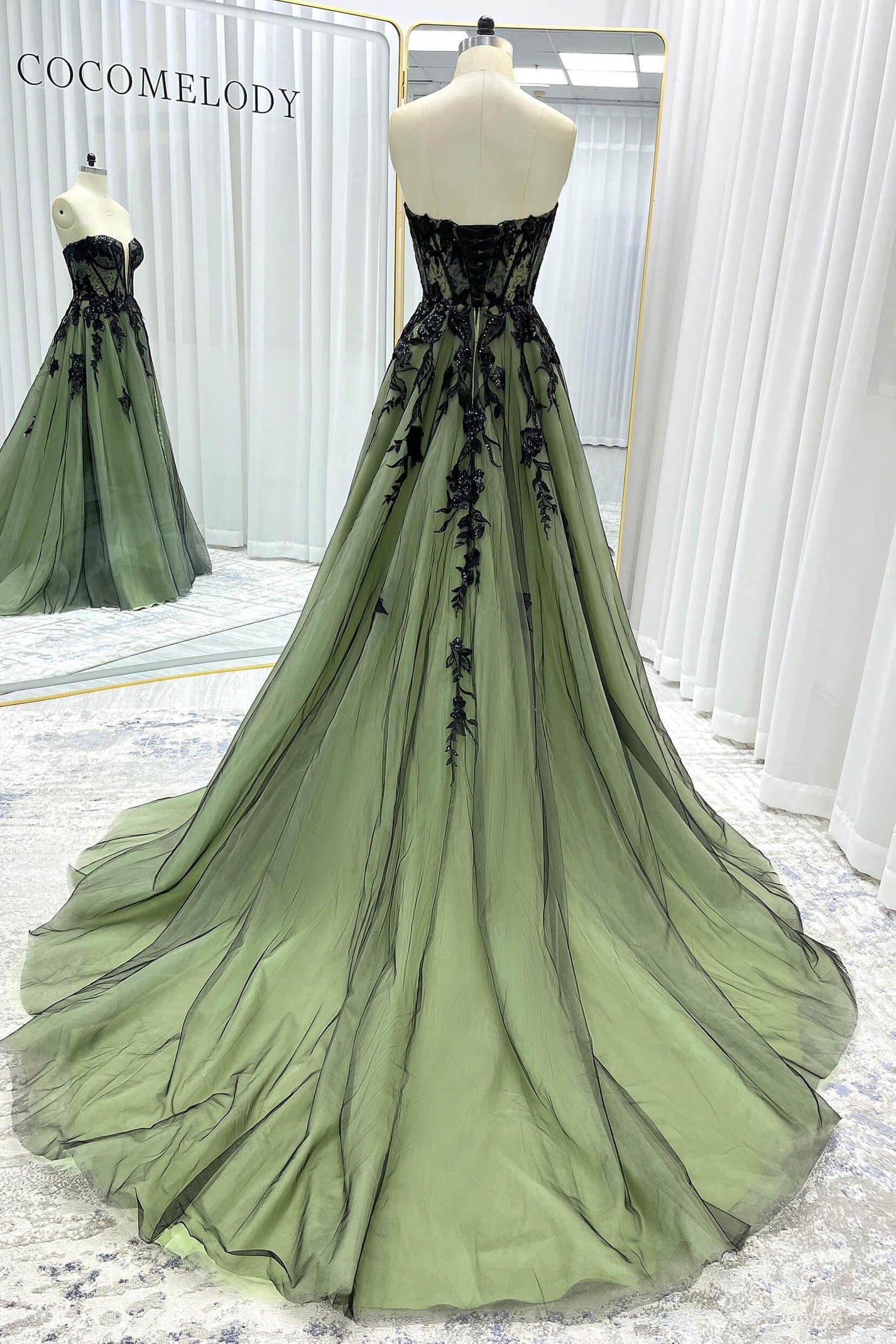 A-Line Court Train Sequined Lace Tulle Wedding Dress VBCW3352