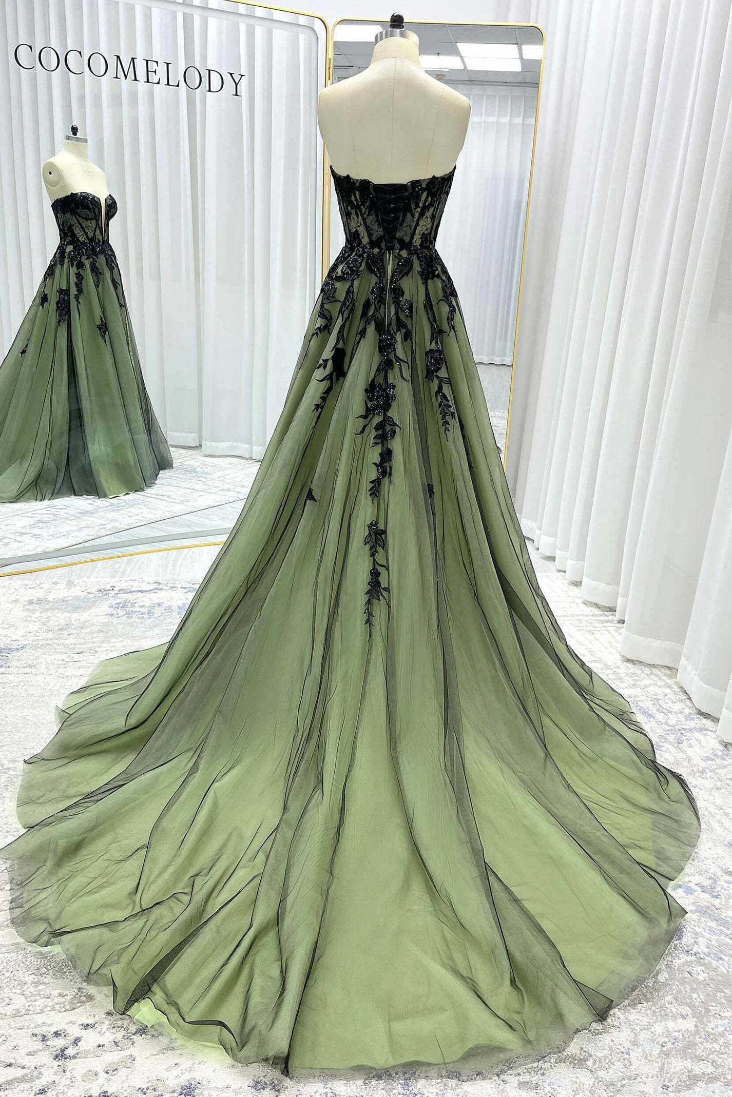 A-Line Court Train Sequined Lace Tulle Wedding Dress VBCW3352