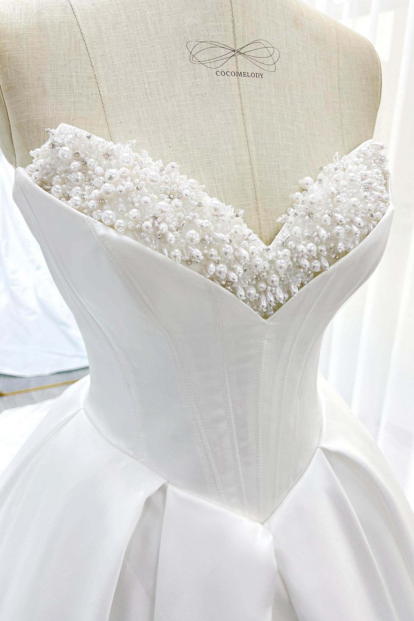 Ball Gown Chapel Train Satin Wedding Dress VBCW3272