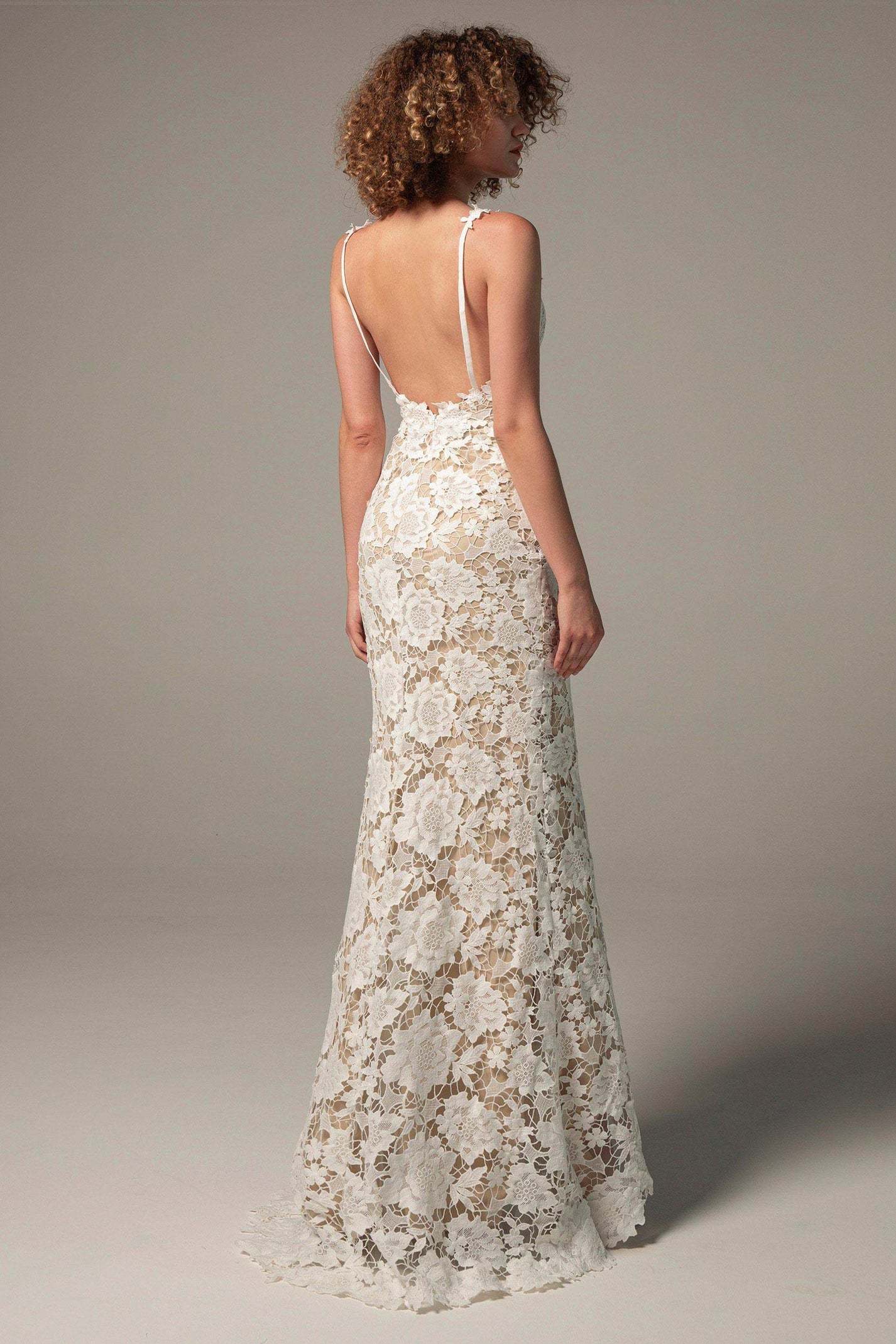 Sheath Sweep-Brush Train Chiffon Lace Wedding Dress VBCW2226