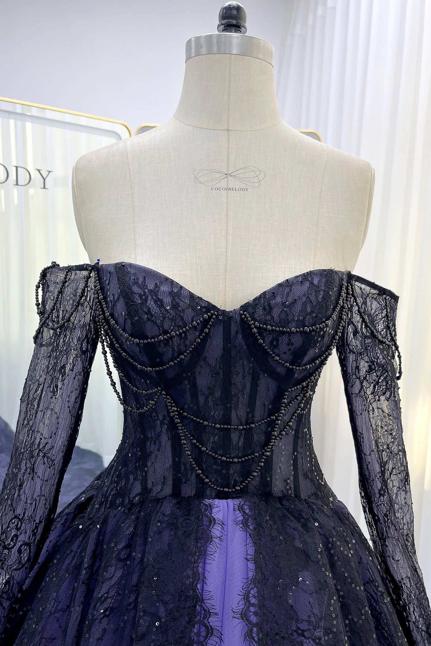 A-Line Chapel Train Sequined Lace Tulle Wedding Dress VBCW3351