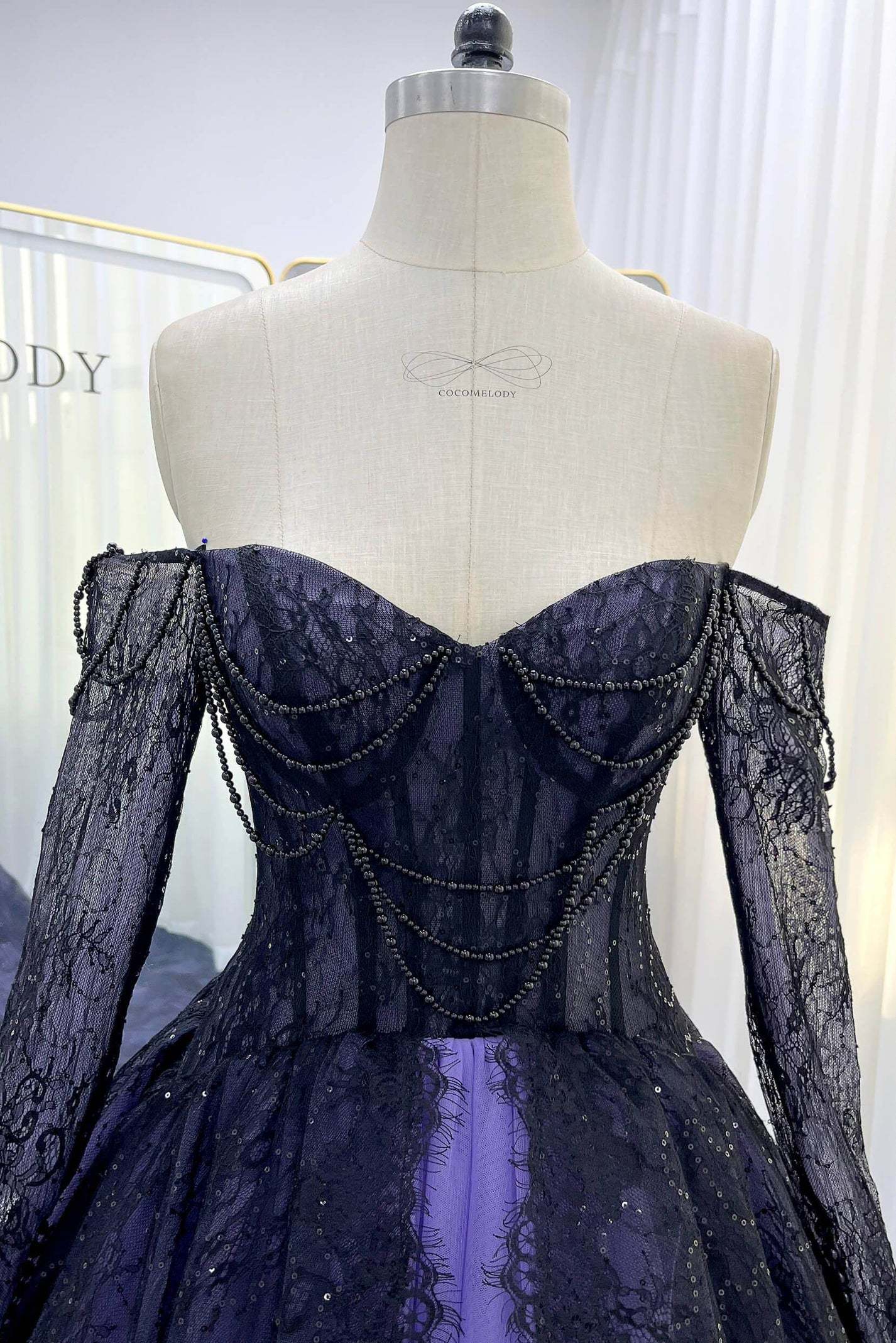 A-Line Chapel Train Sequined Lace Tulle Wedding Dress VBCW3351