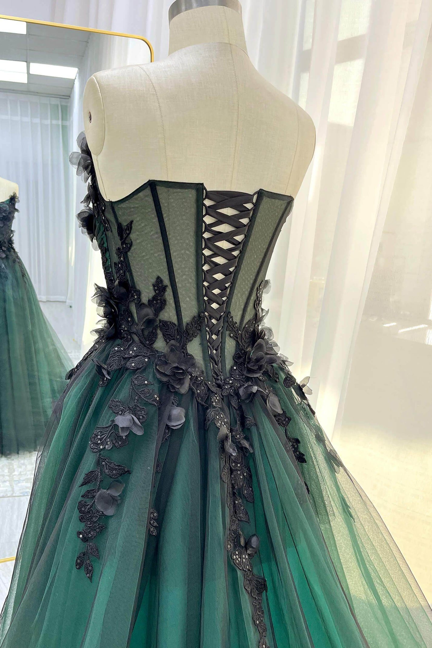 A-Line Chapel Train Sequined Lace Tulle Wedding Dress VBCW3347