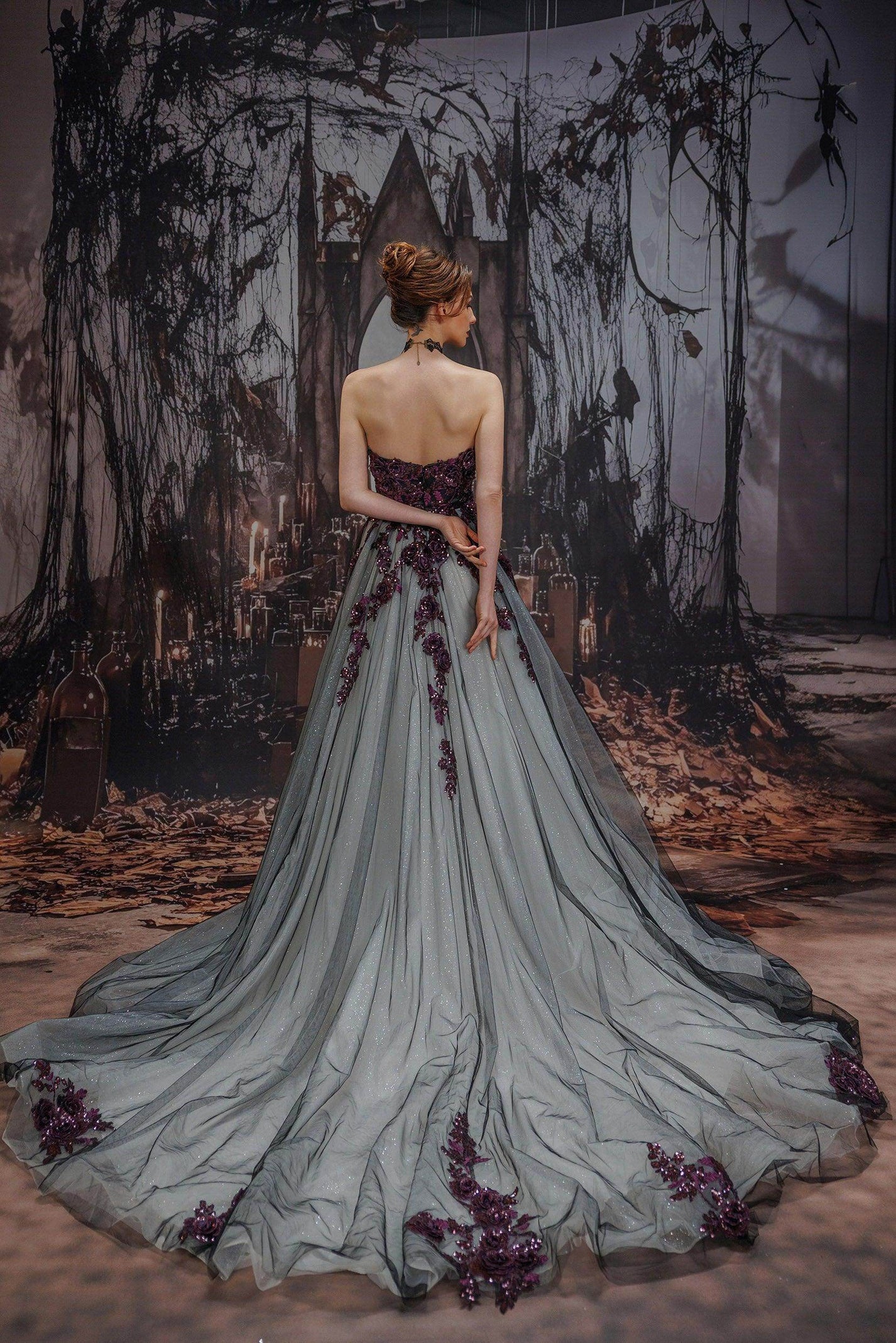 A-Line Court Train Lace Tulle Wedding Dress VBCW3345