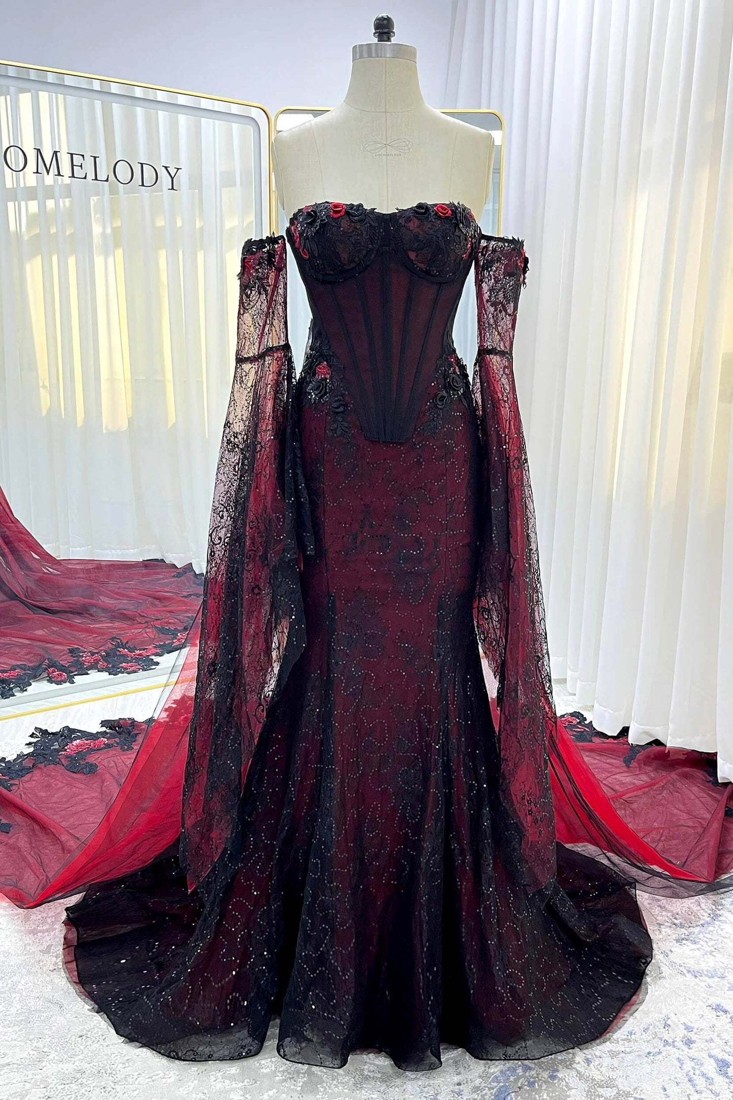 Trumpet-Mermaid Chapel Train Sequined Lace Tulle Wedding Dress VBCW3346