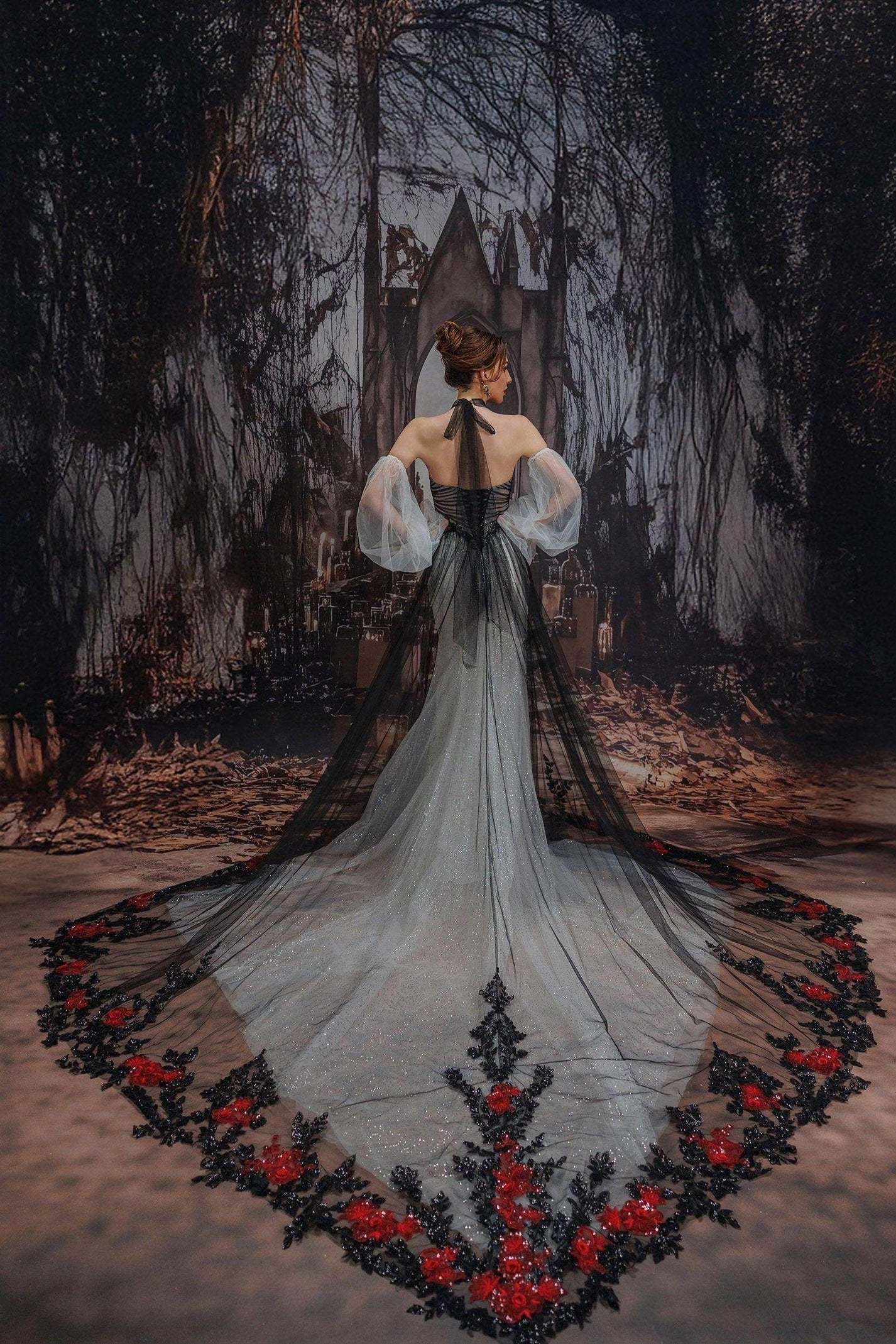 A-Line Cathedral Train Glitter Sparkle Tulle Wedding Dress VBCW3349