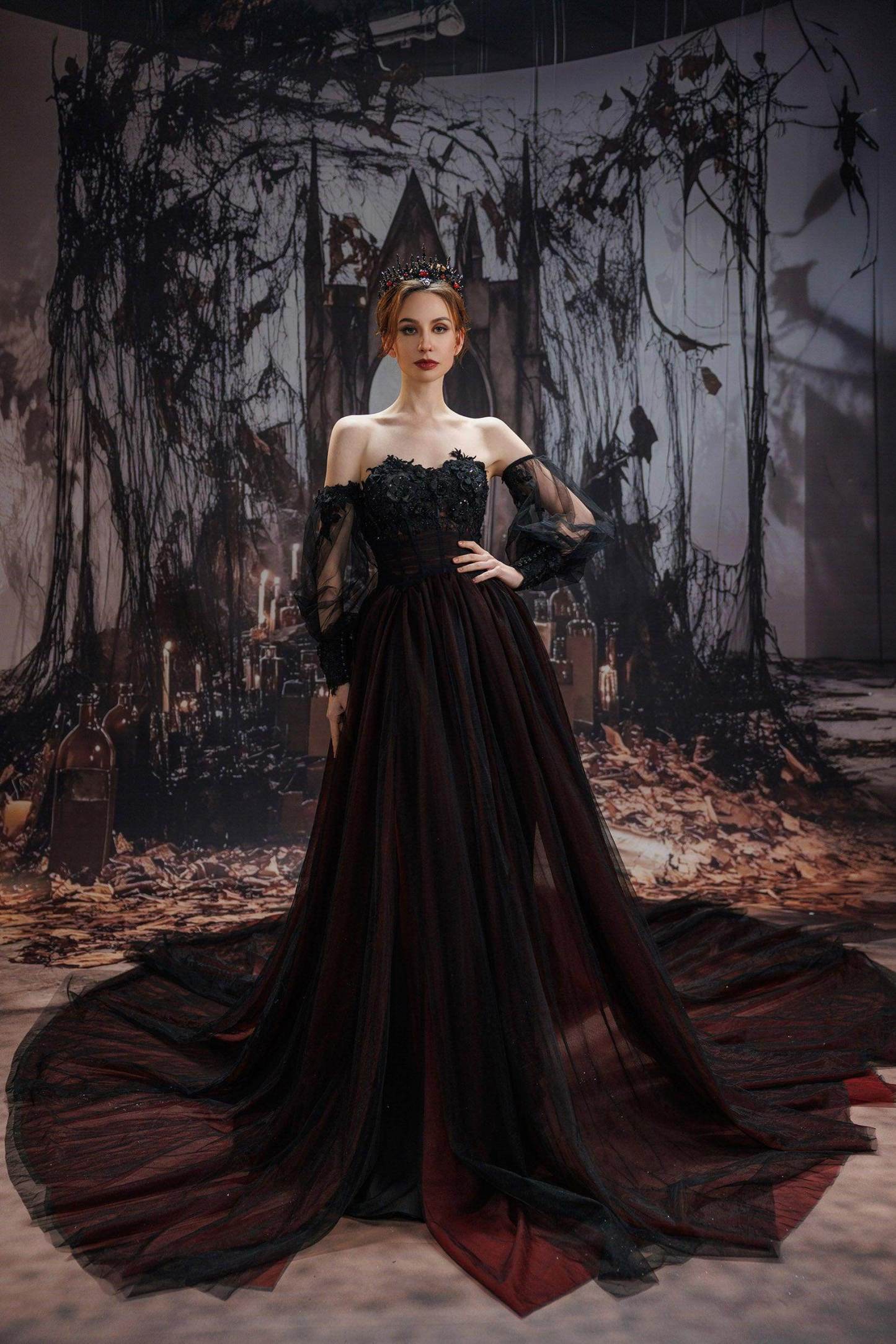 A-Line Chapel Train Lace Tulle Wedding Dress VBCW3353