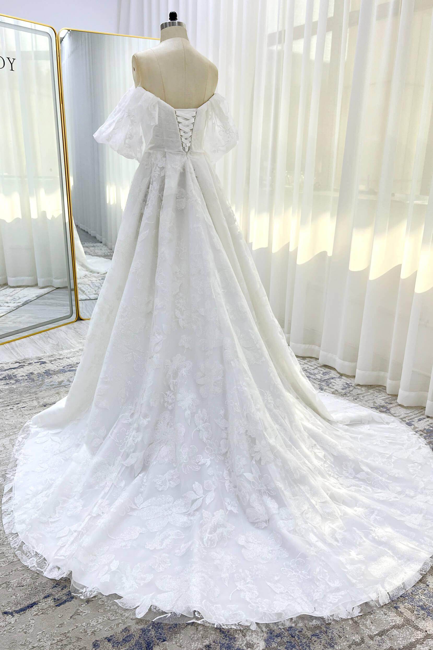 A-Line Court Train Glitter Wedding Dress VBCW3340