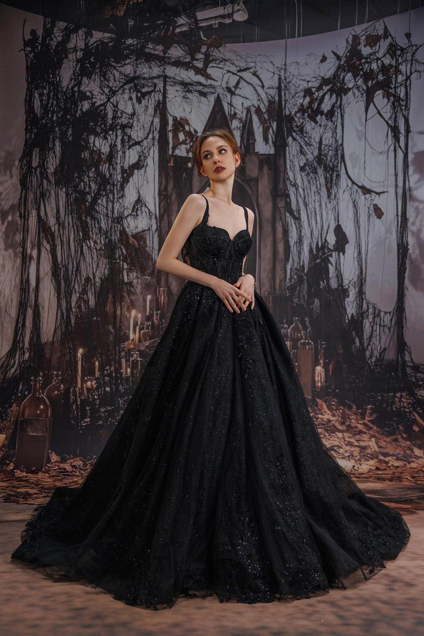 A-Line Court Train Sparkle Tulle Wedding Dress VBCW3528