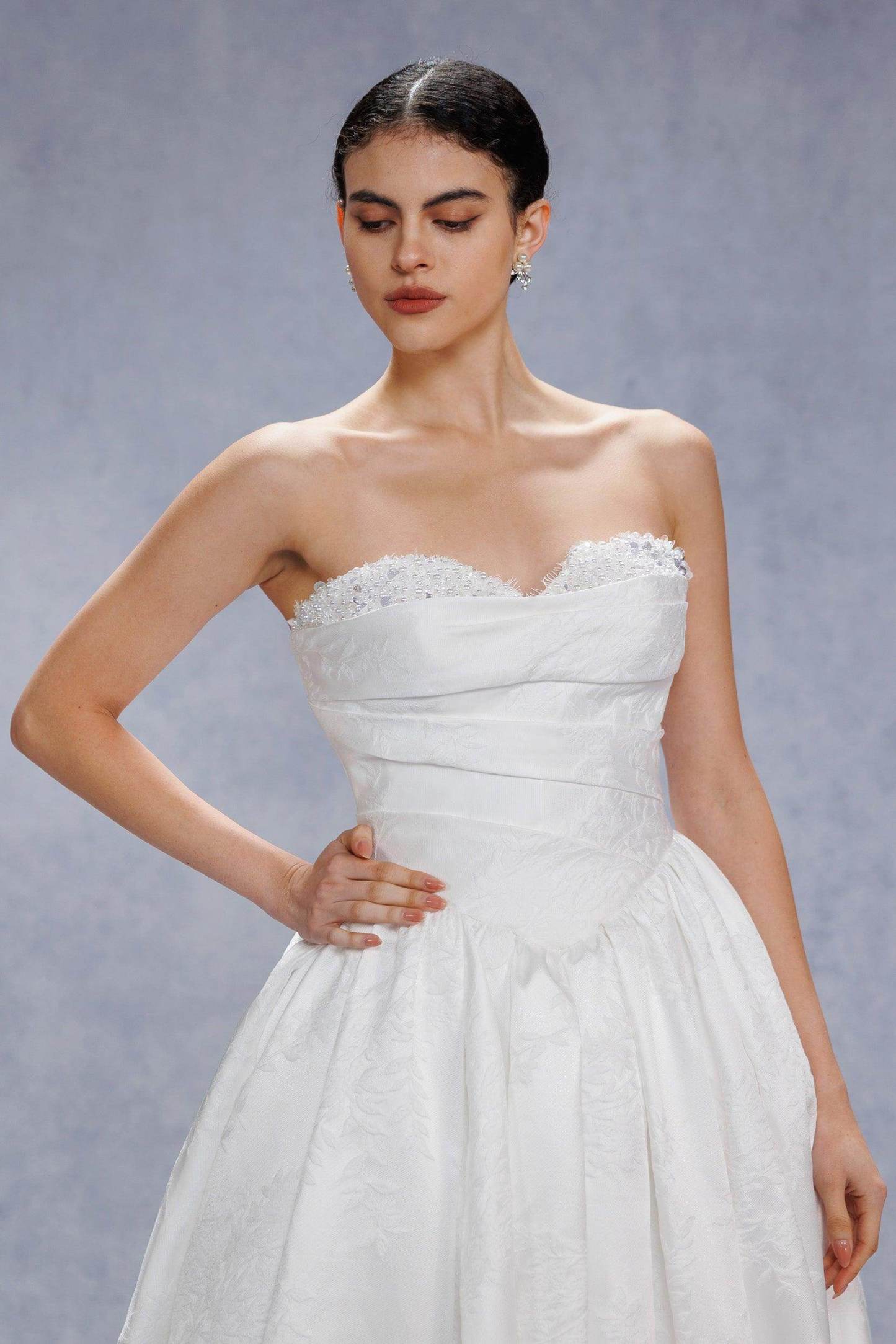 Ball Gown Court Train Jacquard Satin Wedding Dress VBCW3532