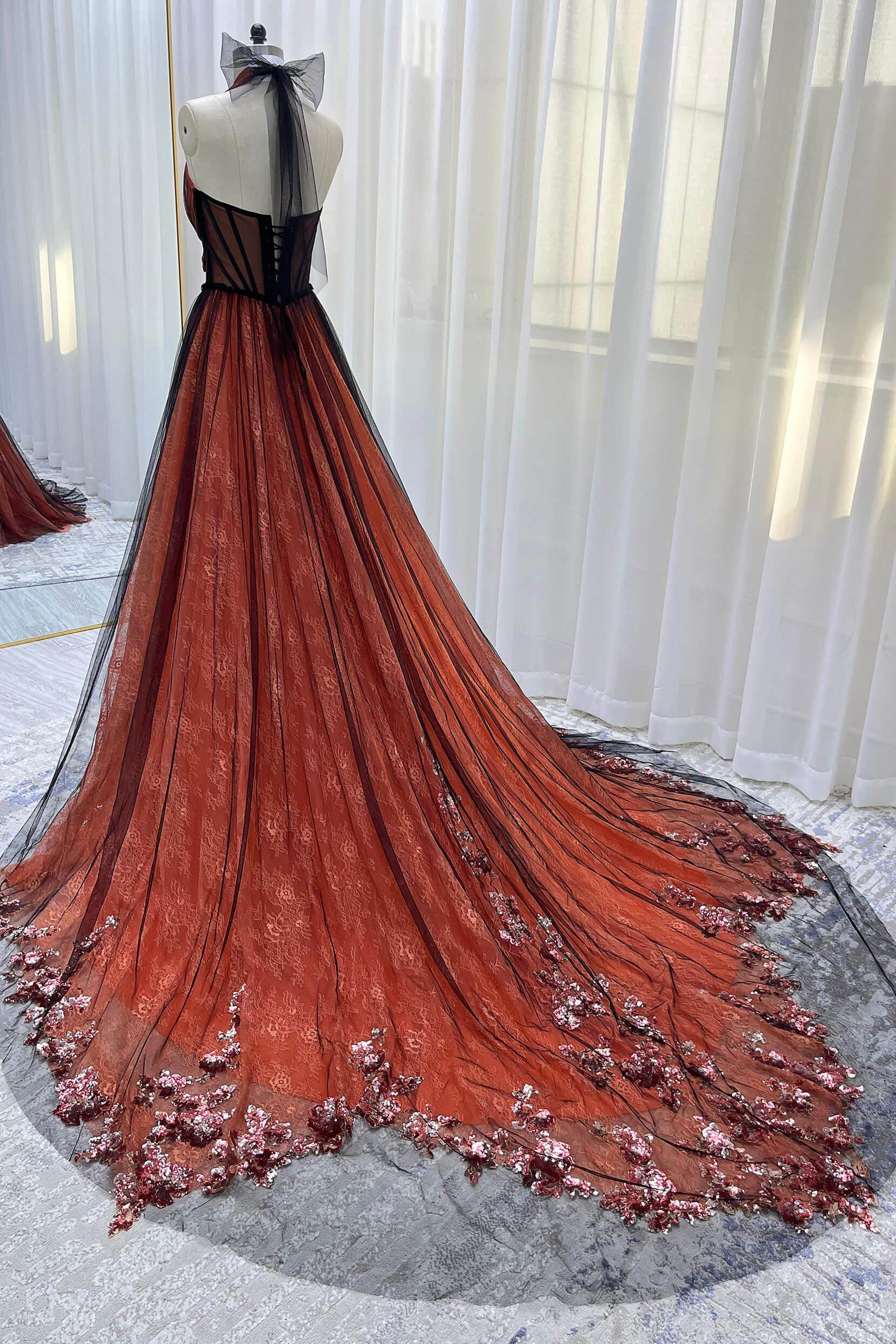 A-Line Chapel Train Sequined Lace Tulle Wedding Dress VBCW3348