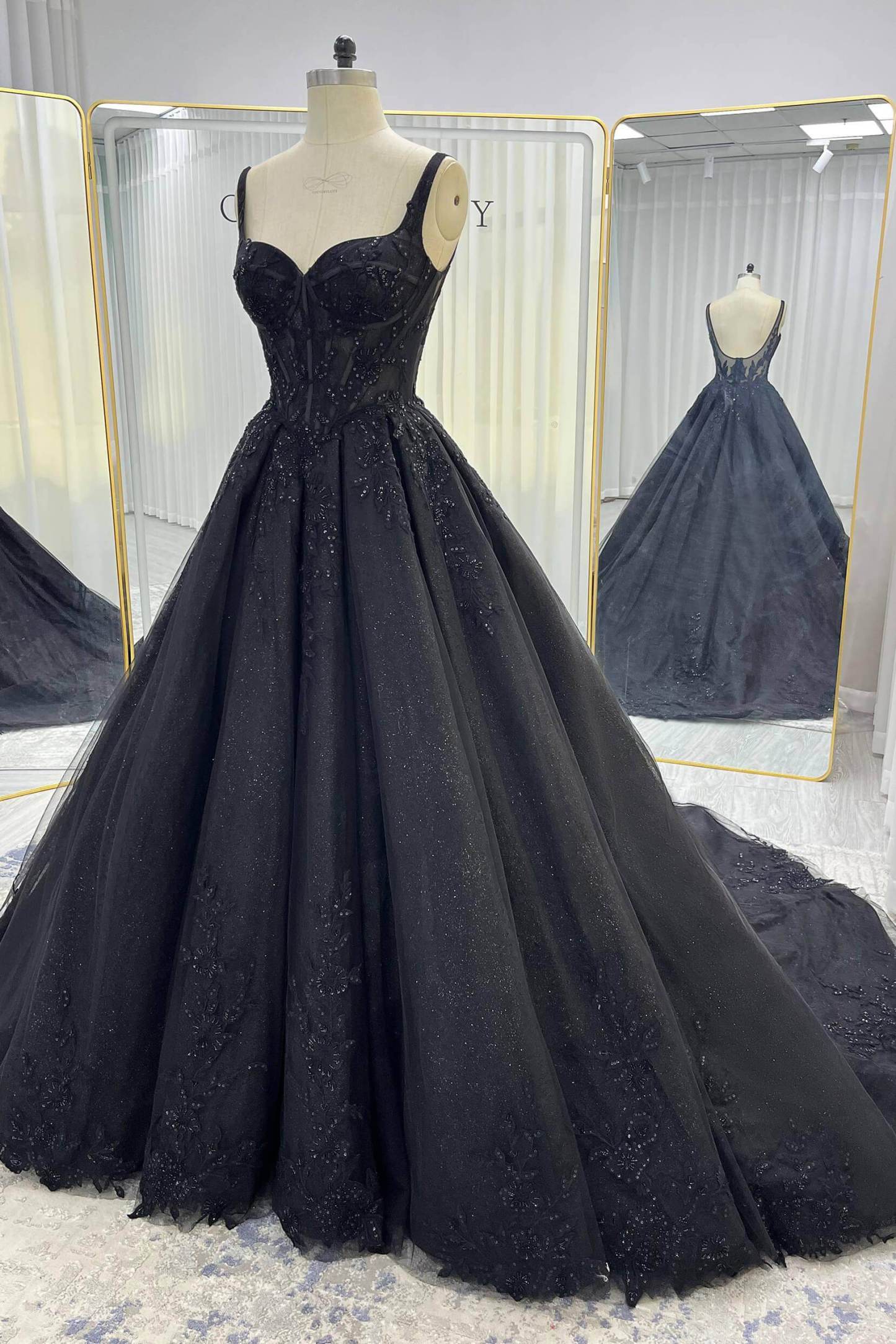 A-Line Court Train Sparkle Tulle Wedding Dress VBCW3528