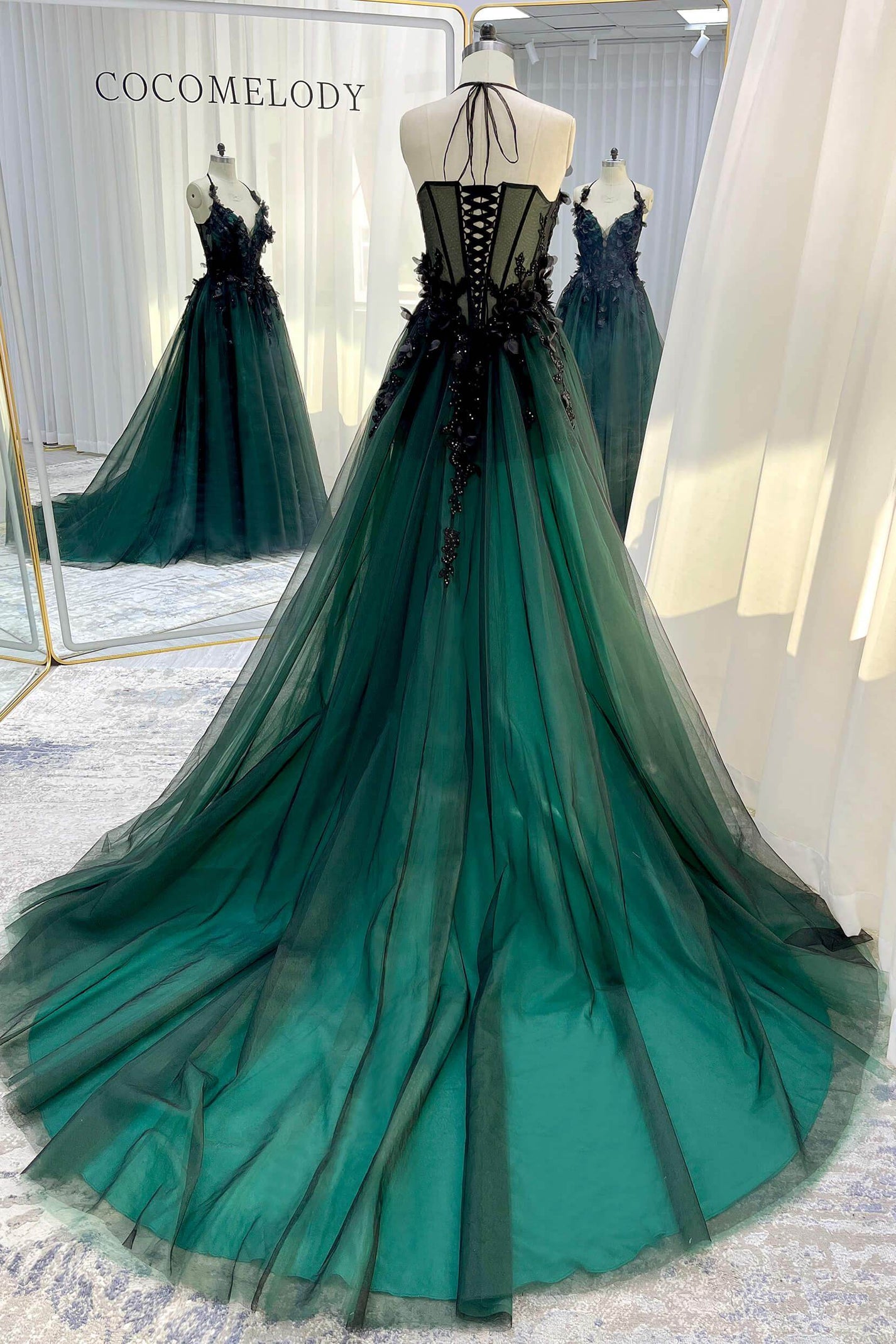 A-Line Chapel Train Sequined Lace Tulle Wedding Dress VBCW3347