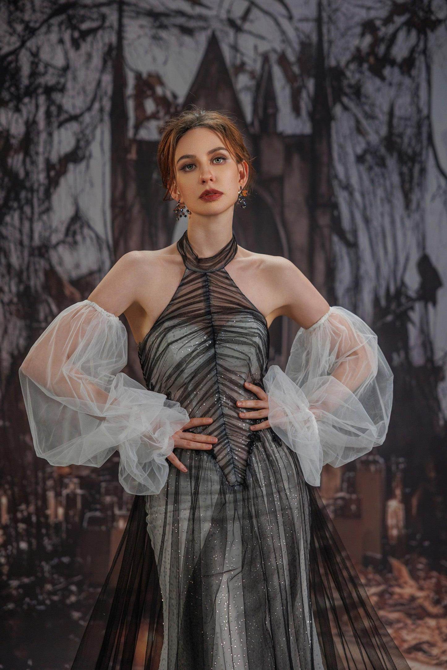 A-Line Cathedral Train Glitter Sparkle Tulle Wedding Dress VBCW3349