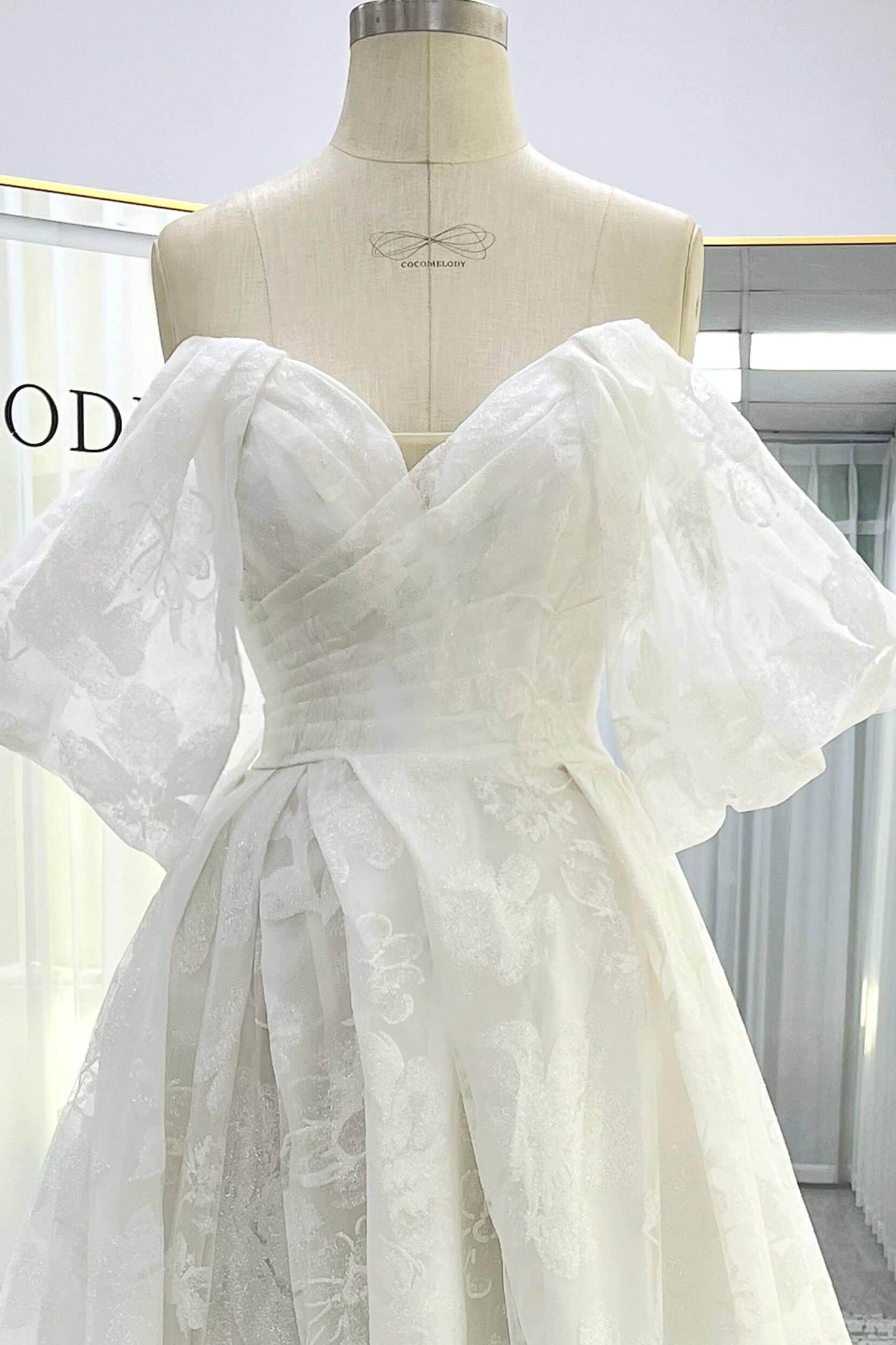 A-Line Court Train Glitter Wedding Dress VBCW3340
