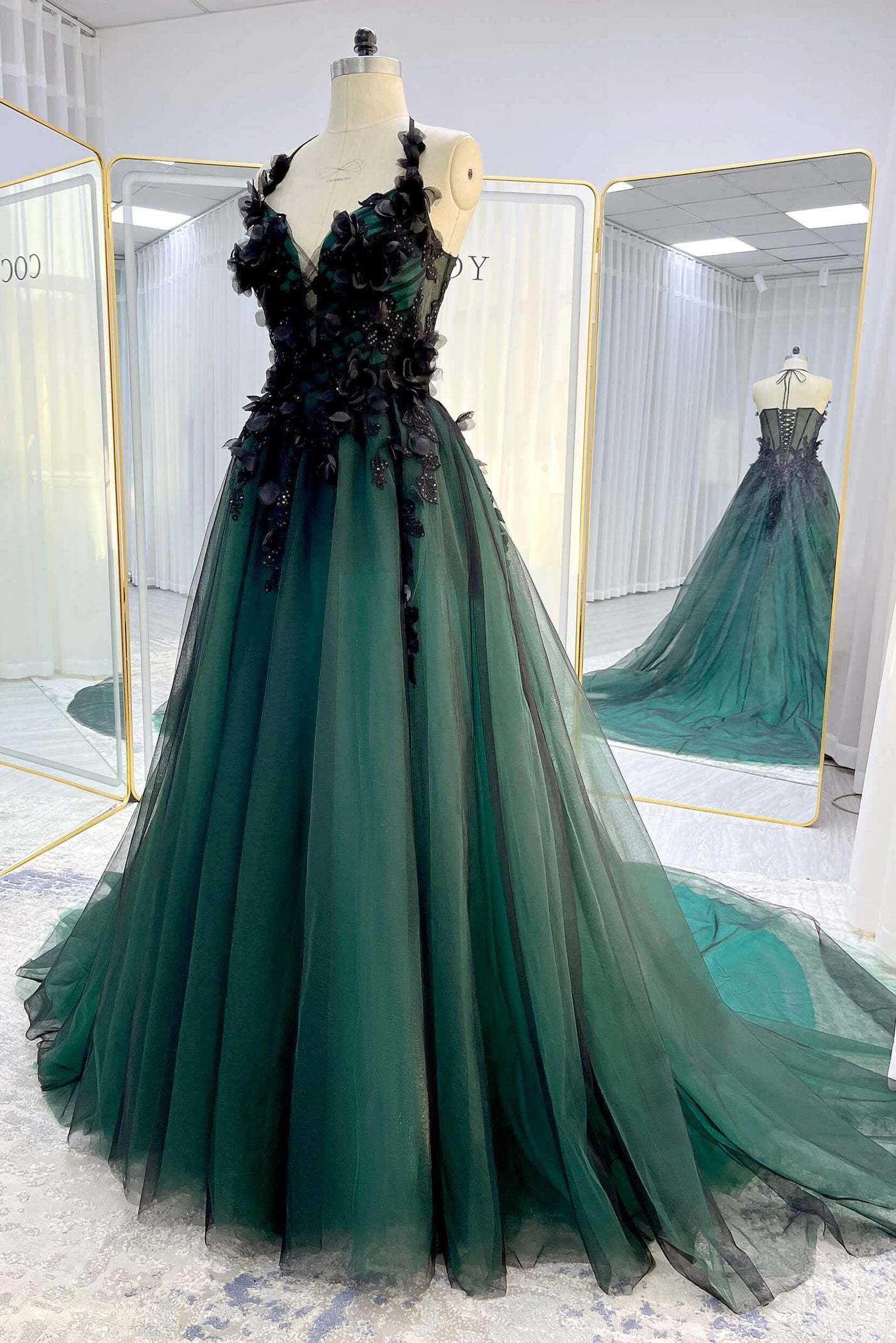 A-Line Chapel Train Sequined Lace Tulle Wedding Dress VBCW3347