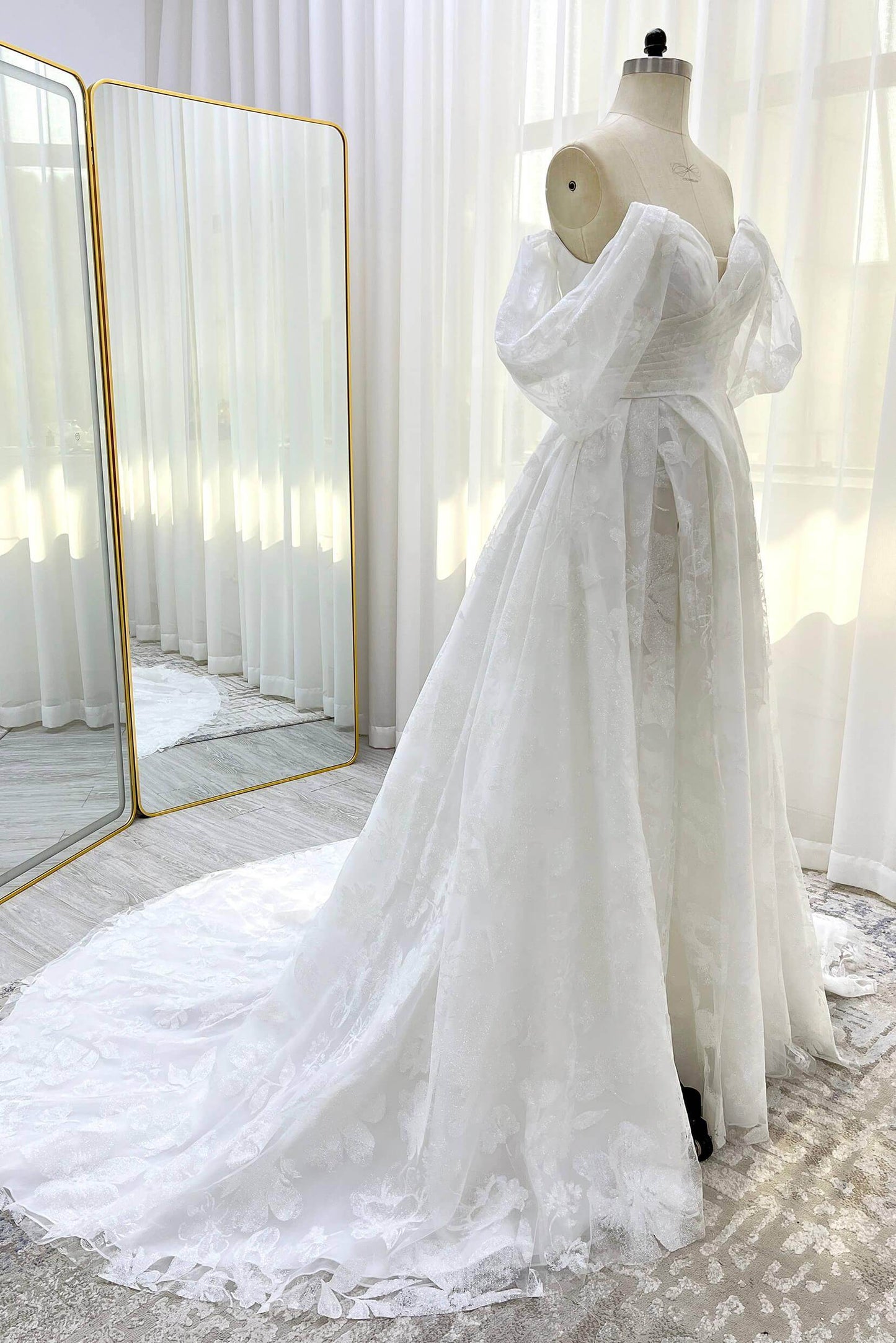 A-Line Court Train Glitter Wedding Dress VBCW3340