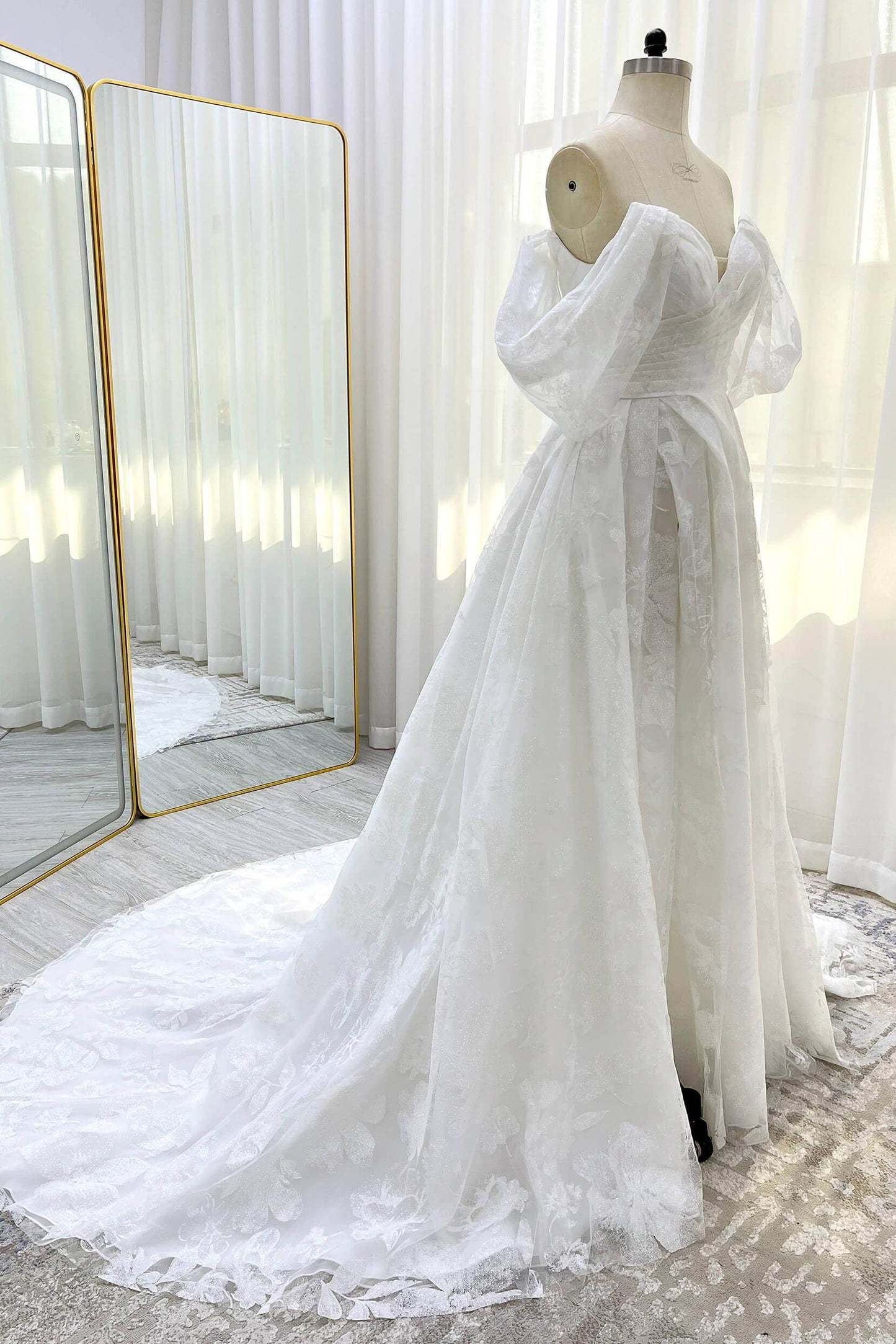 A-Line Court Train Glitter Wedding Dress VBCW3340