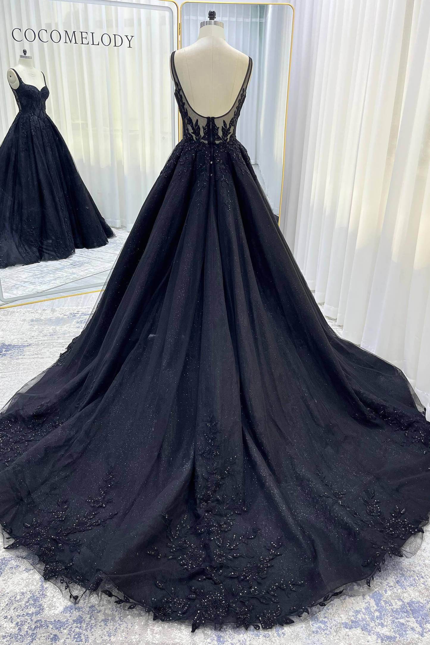 A-Line Court Train Sparkle Tulle Wedding Dress VBCW3528