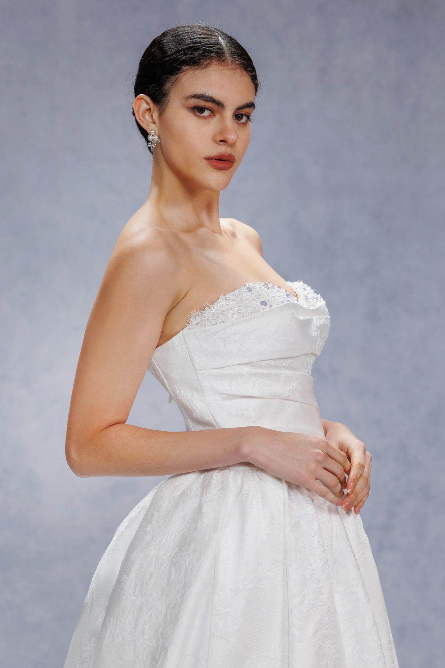 Ball Gown Court Train Jacquard Satin Wedding Dress VBCW3532