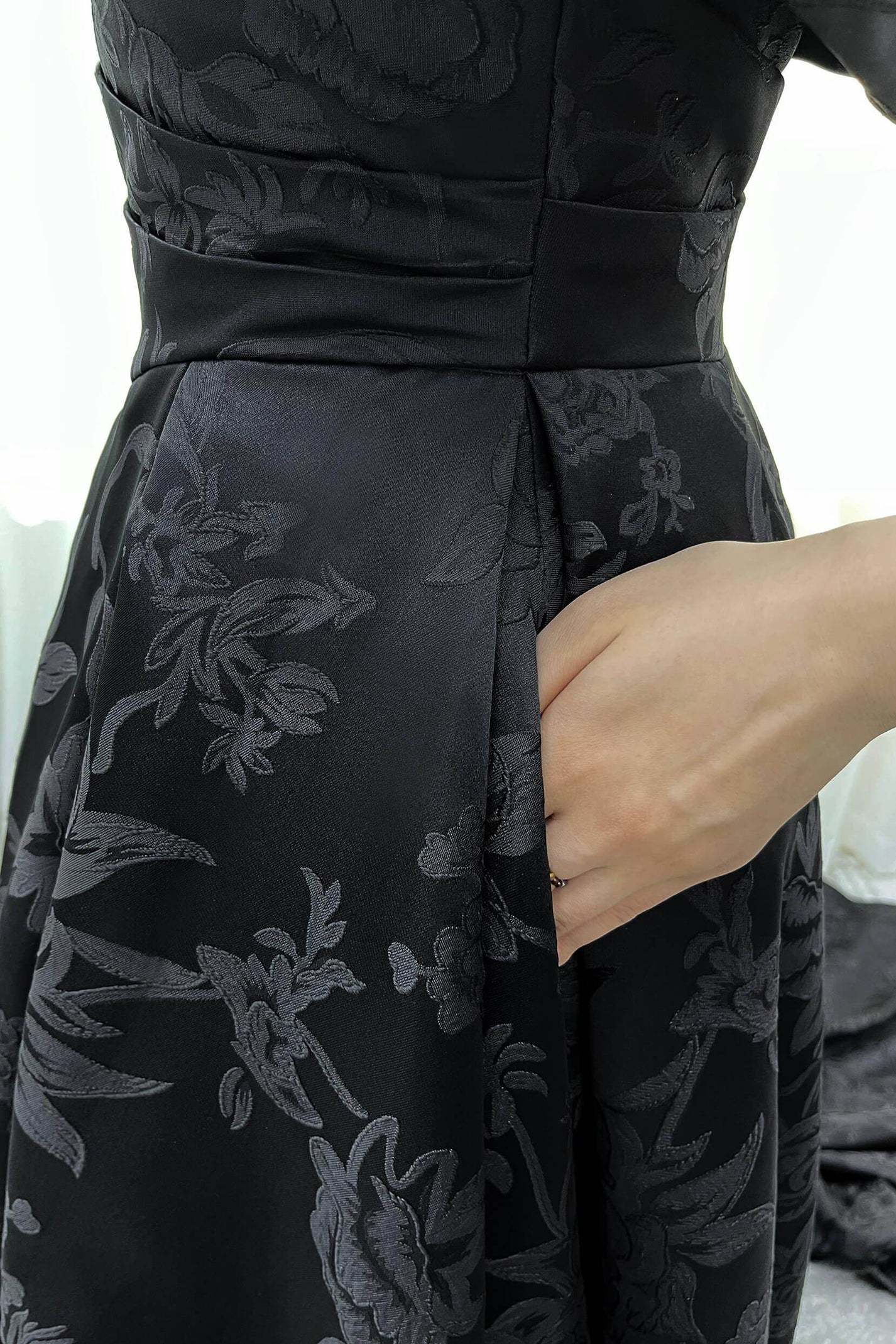 A-Line Court Train Jacquard Satin Lace Wedding Dress VBCW3526