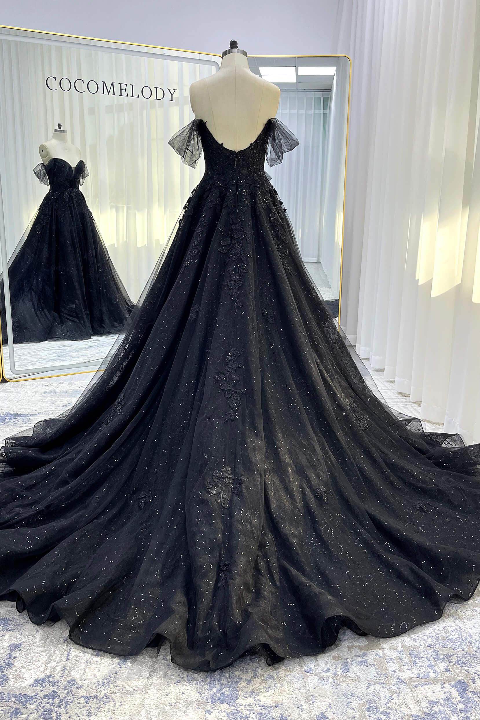 A-Line Court Train Sparkle Tulle Wedding Dress VBCW3527