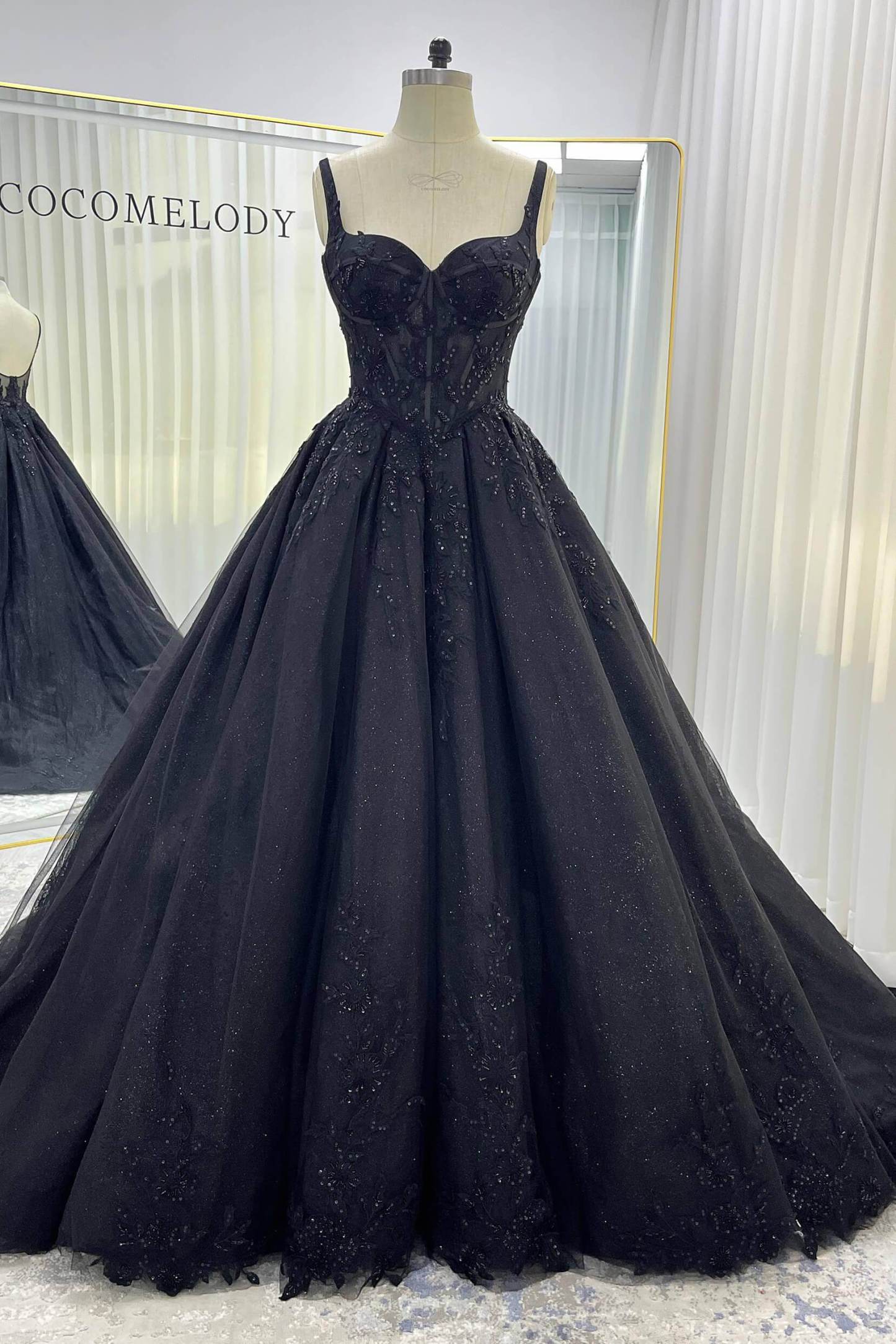 A-Line Court Train Sparkle Tulle Wedding Dress VBCW3528